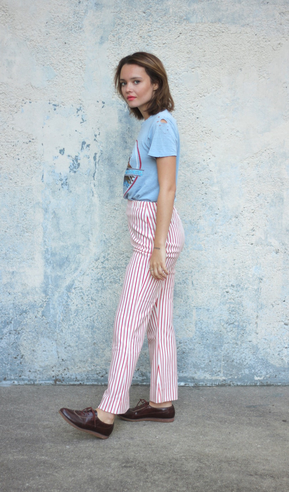 red and white striped bell bottoms