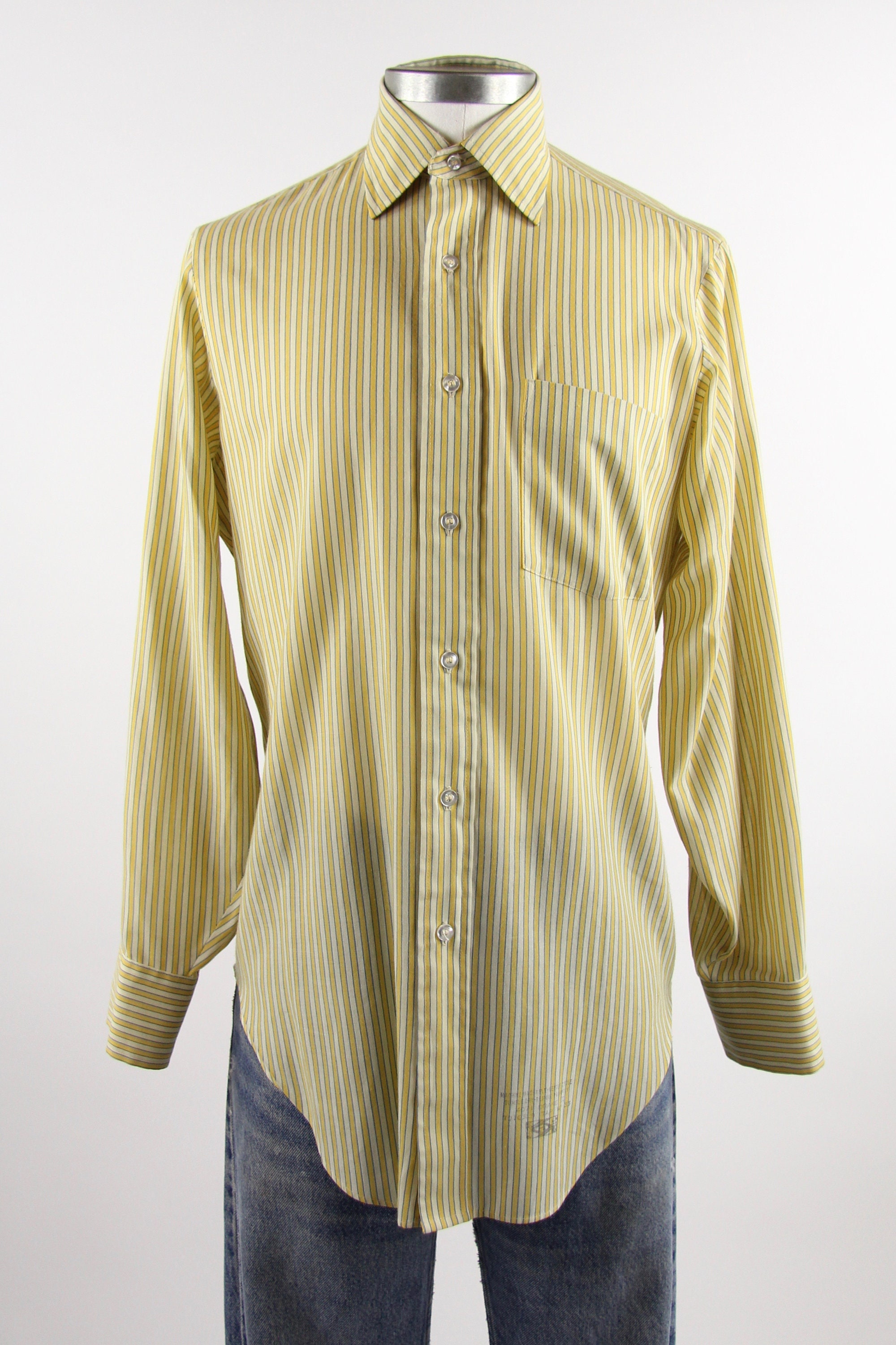 Arrow Men's Shirt Striped Yellow Vintage 60's Soft Button Down Dress ...