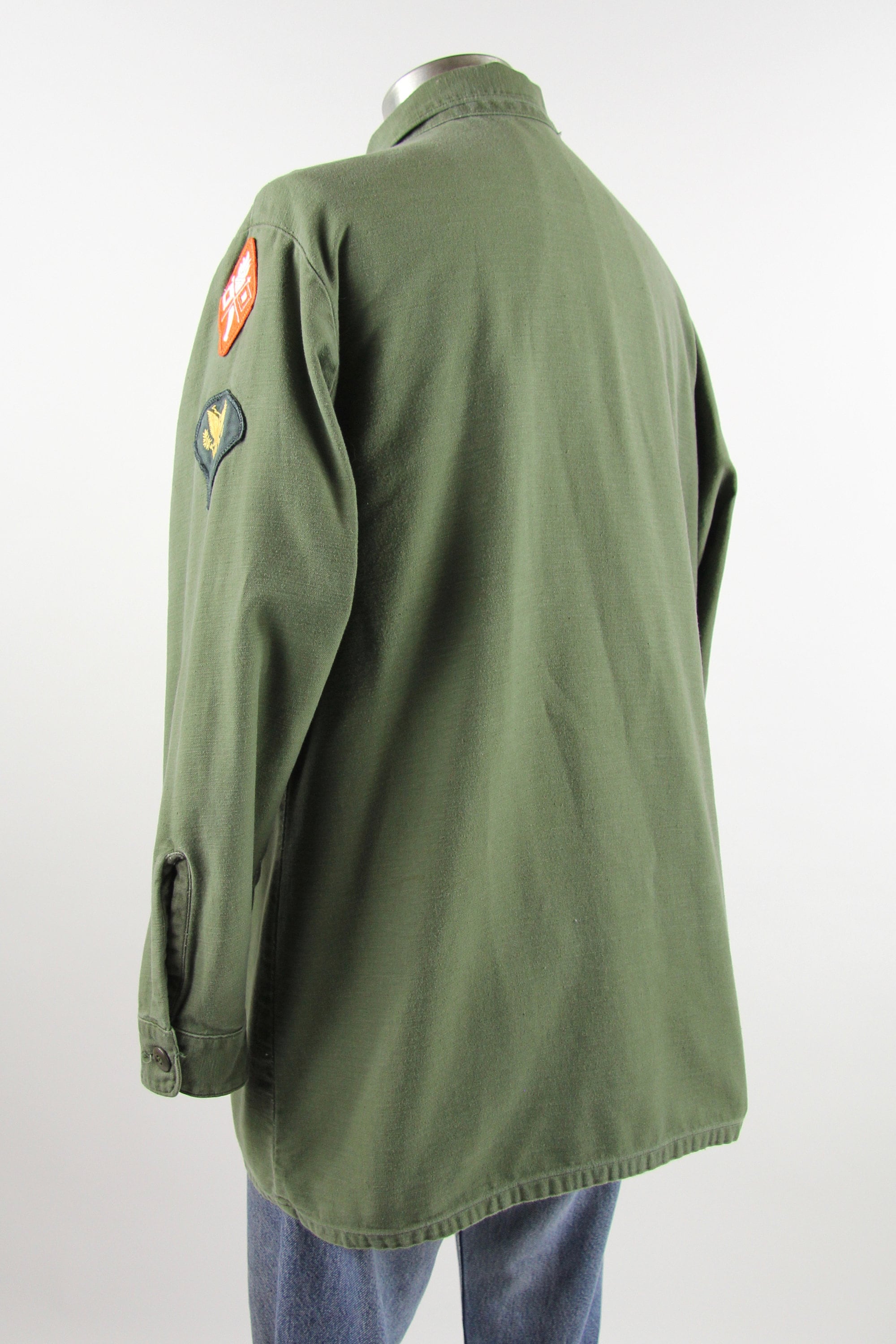 Men's Military Shirt Vintage Fatigue Green Army Button Down with