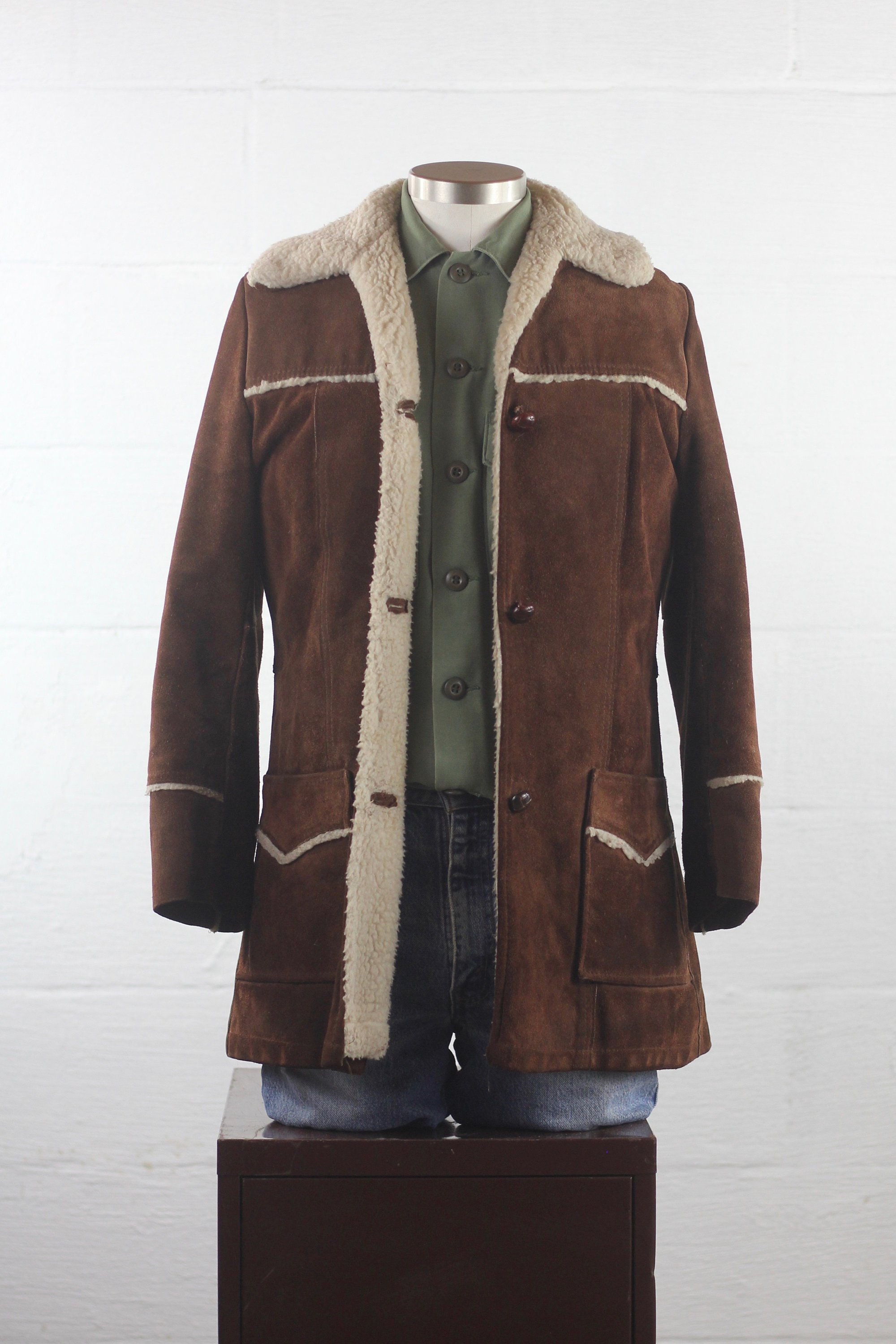 70s Suede Coat Sherpa Lined Vintage Coat Farm Jacket Medium