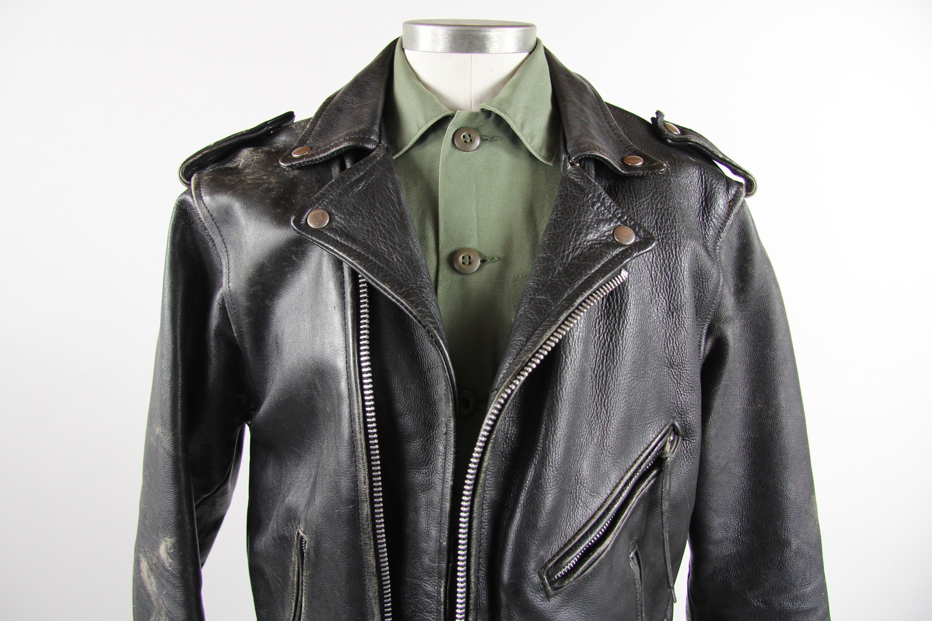 Black Leather Jacket Biker Jacket Classic Vintage Motorcycle Coat Punk ...