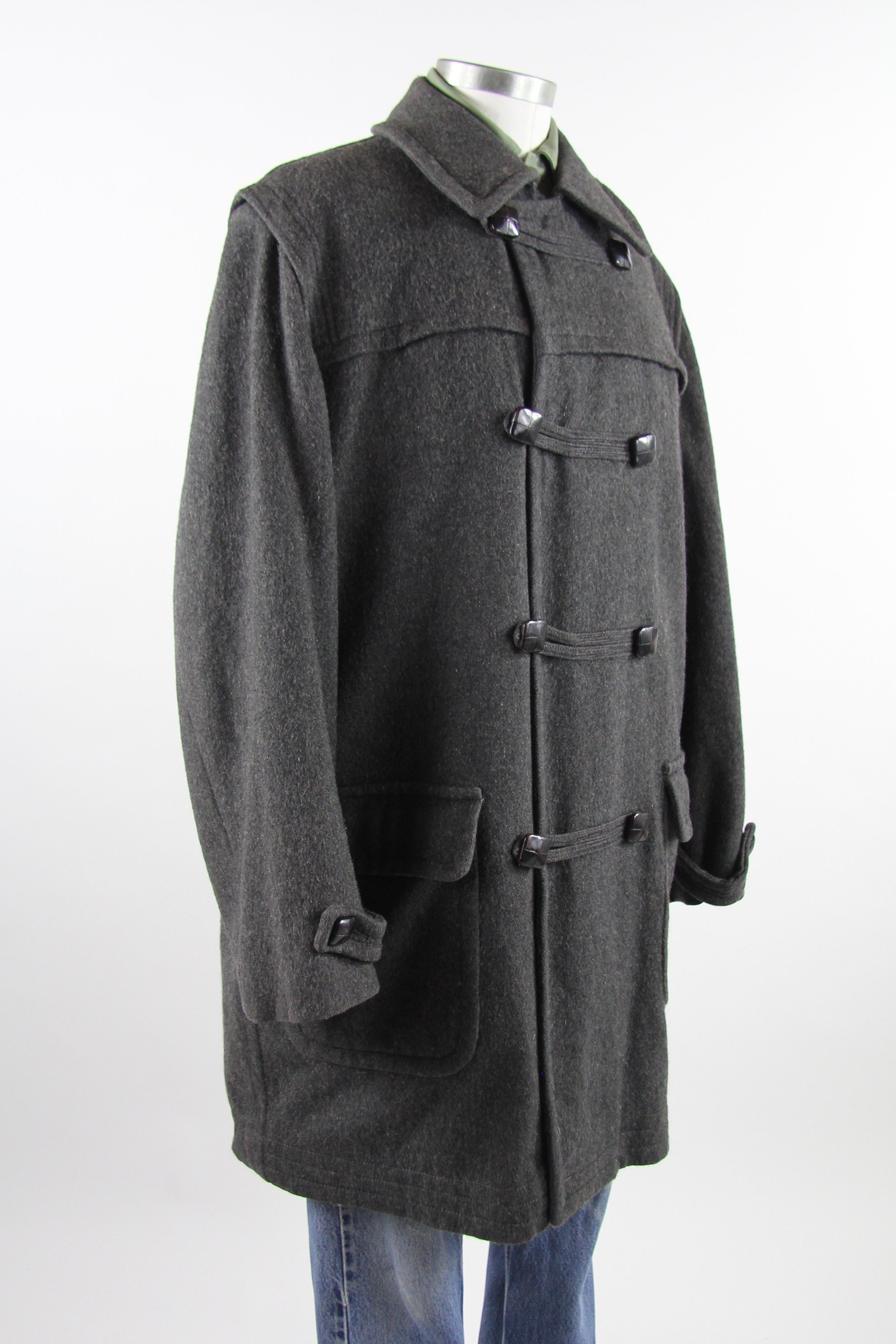Men's Grey Peacoat Wool Heavy Winter Coat by Loden Vintage Size Large ...