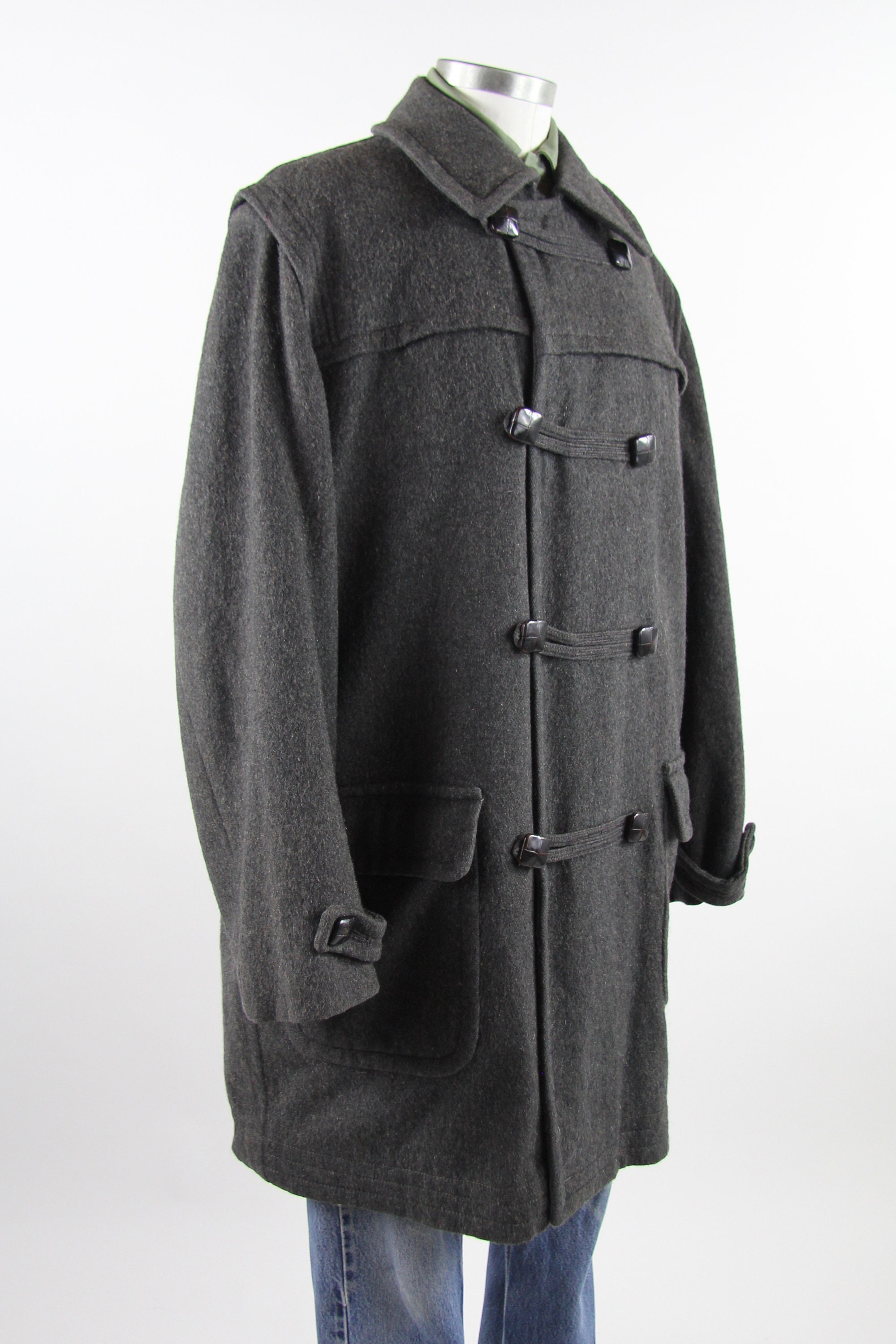 Men's Grey Peacoat Wool Heavy Winter Coat by Loden Vintage Size Large