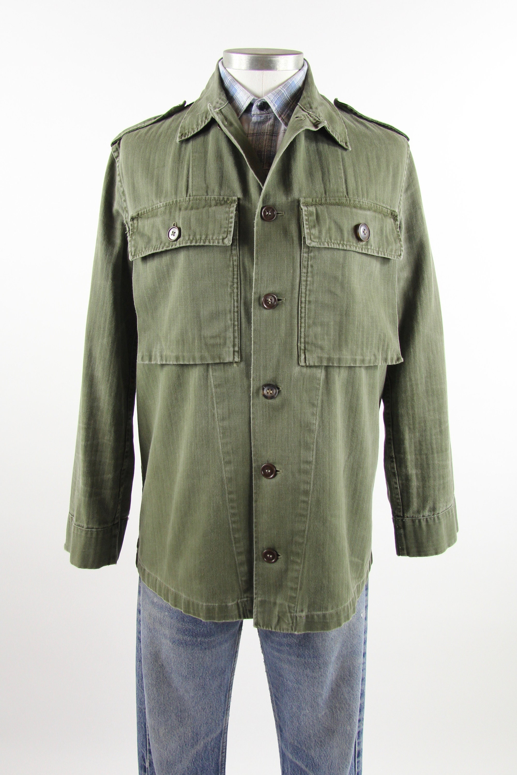 Green Military Shirt Men's Button Down Long Sleeve Olive Green Fatigue
