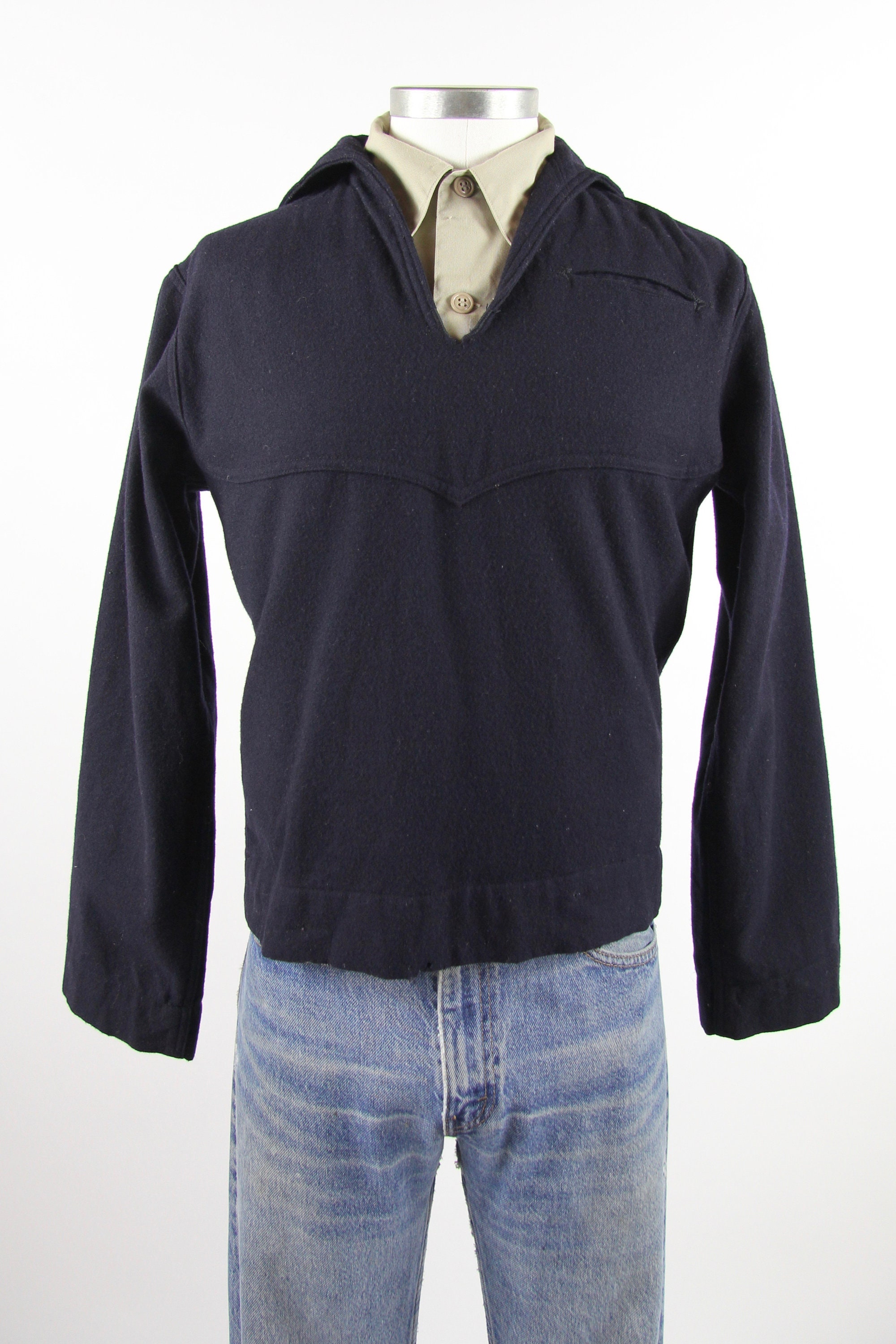 70&rsquo;s Naval Sailor Shirt Military Navy Blue Wool Uniform Shirt Vintage