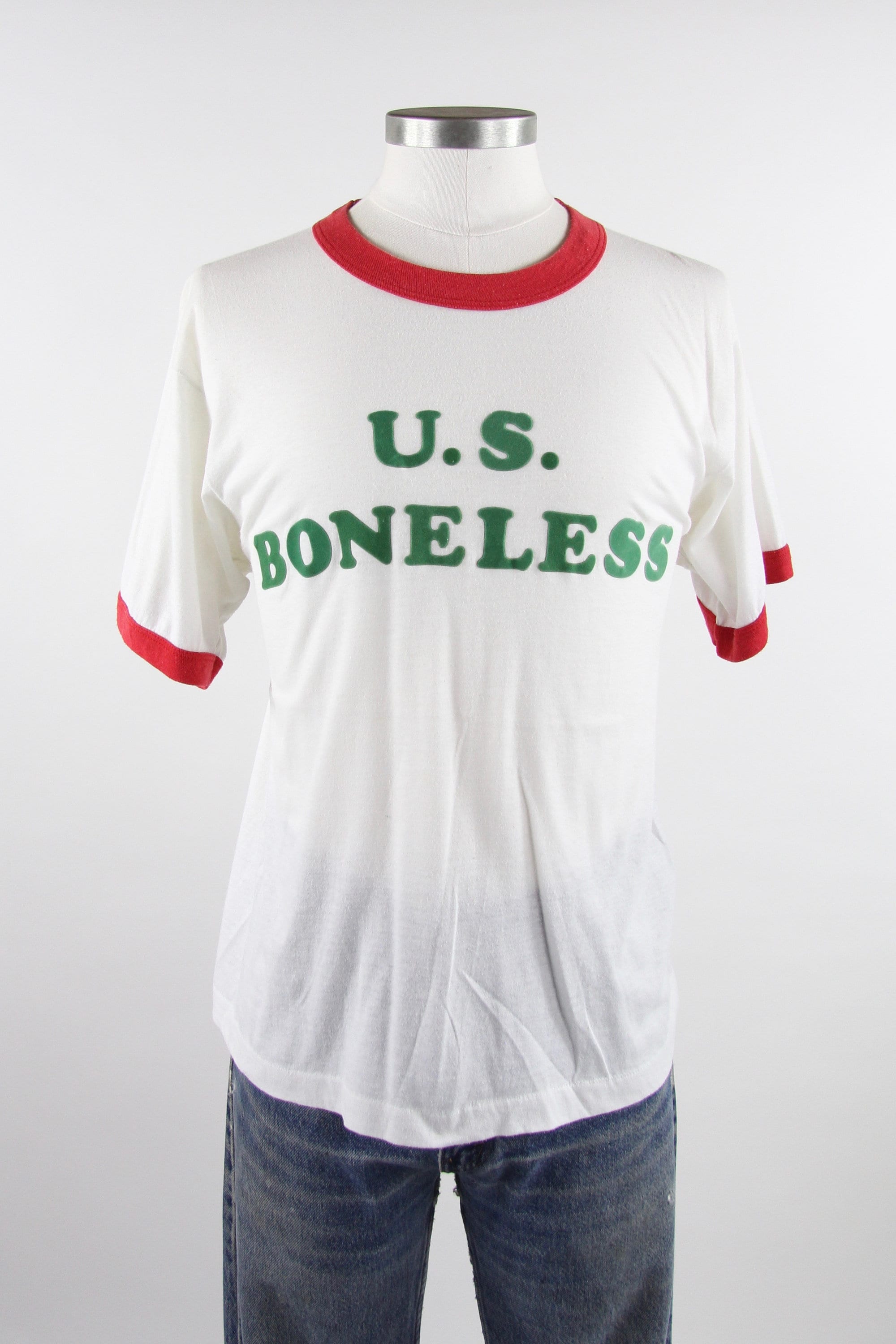 Vintage 70s Ringer T Shirt Us Boneless Felt Iron On Tee Shirt Mens Size Medium 