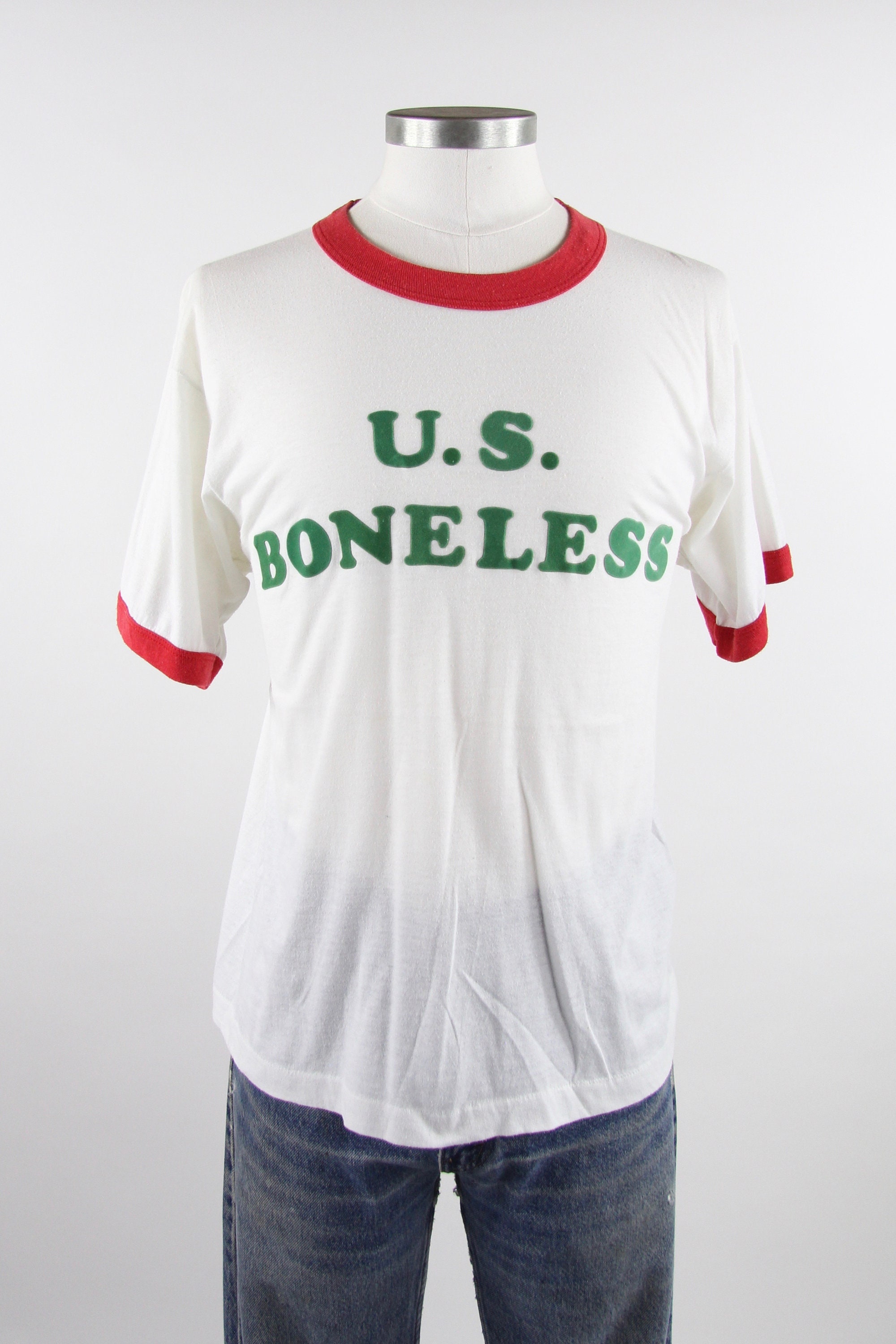 Vintage 70's Ringer TShirt U.S. Boneless Felt Iron On Tee Shirt Men's Size Medium