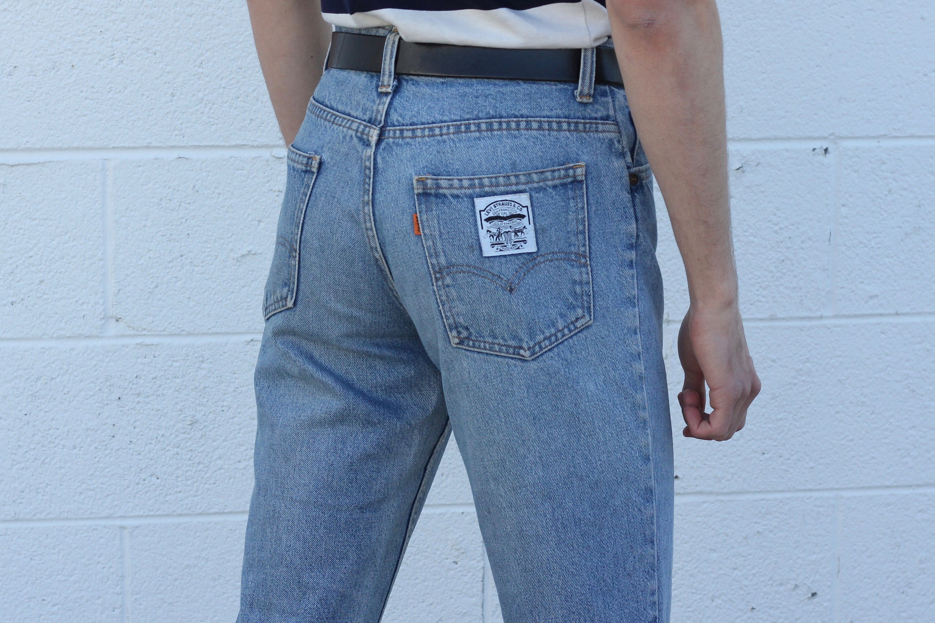 orange high waisted jeans