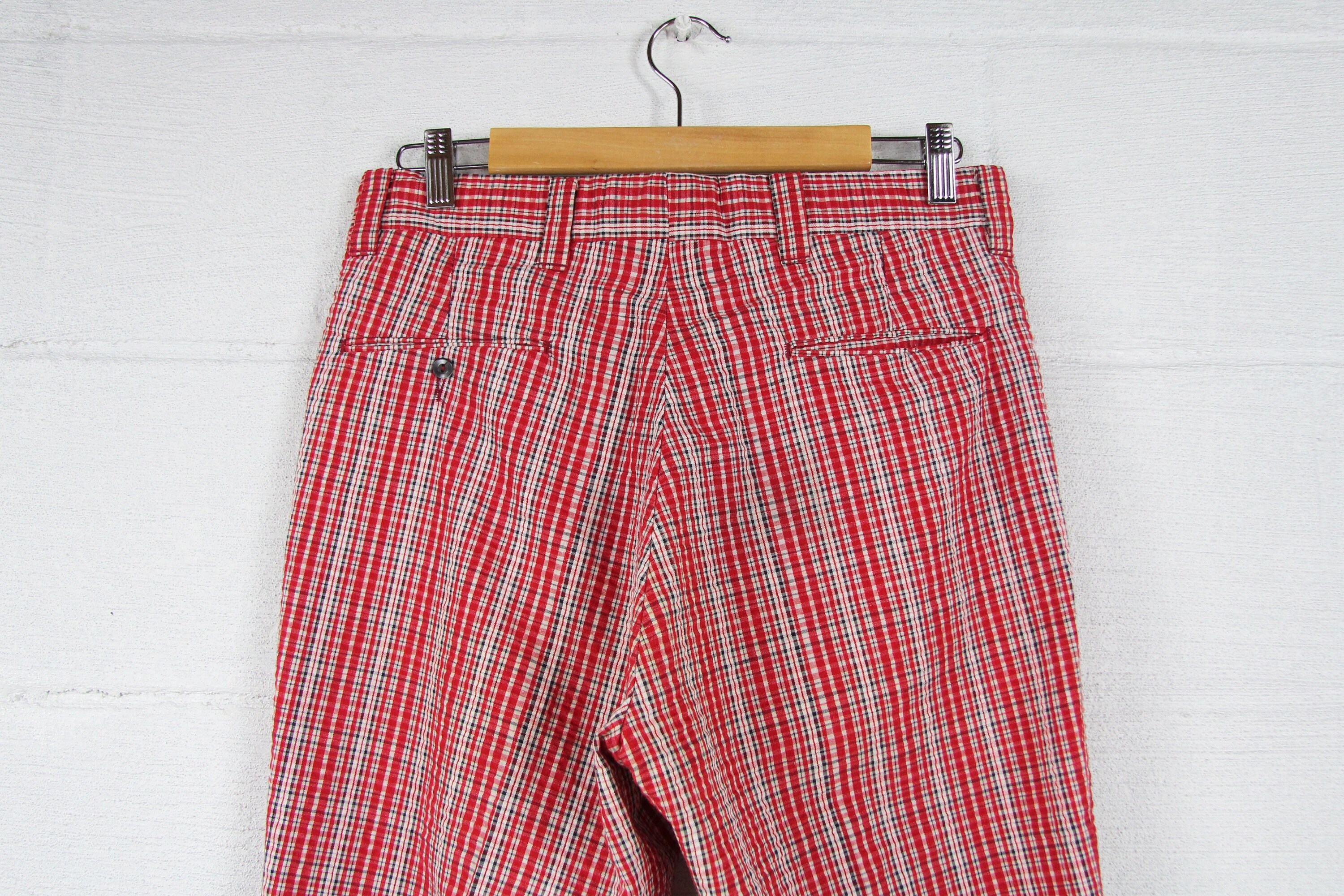Plaid Men's Pants Red White Cotton Mens's Boot Cut 70's Flares 31 x 28