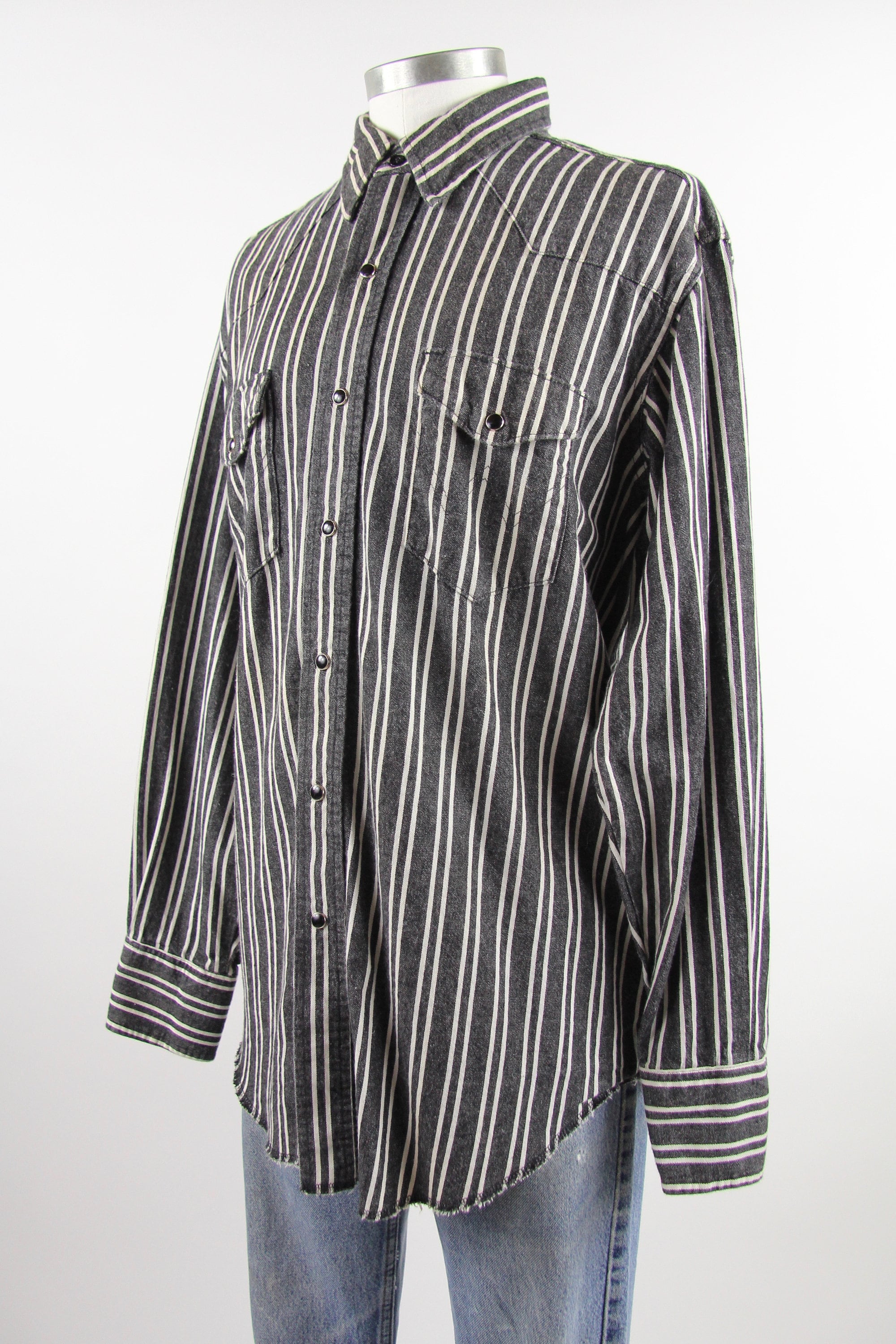 mens black and white vertical striped shirt