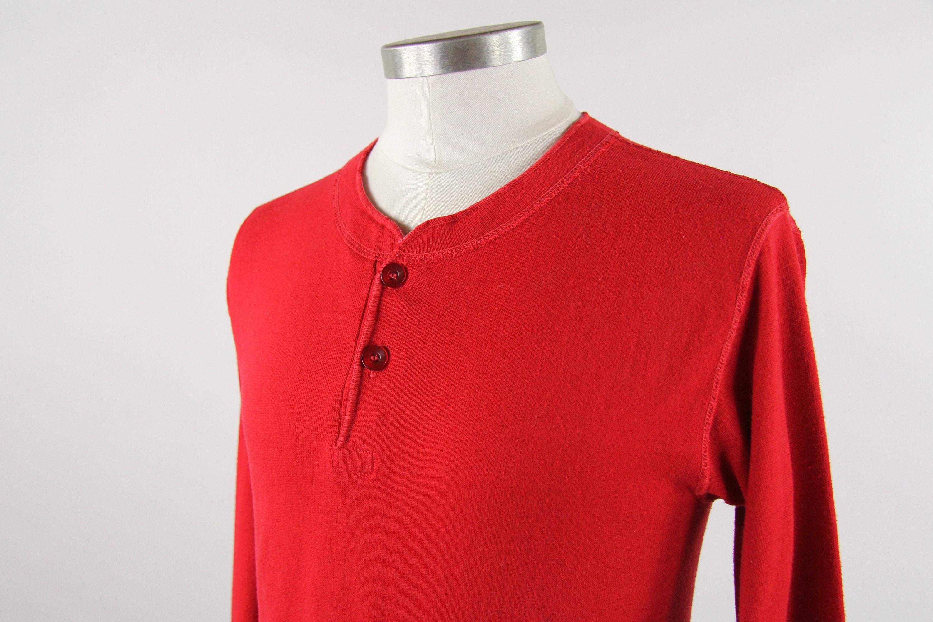 Red Henley Vintage Men's Shirt Made in USA Size Small Medium