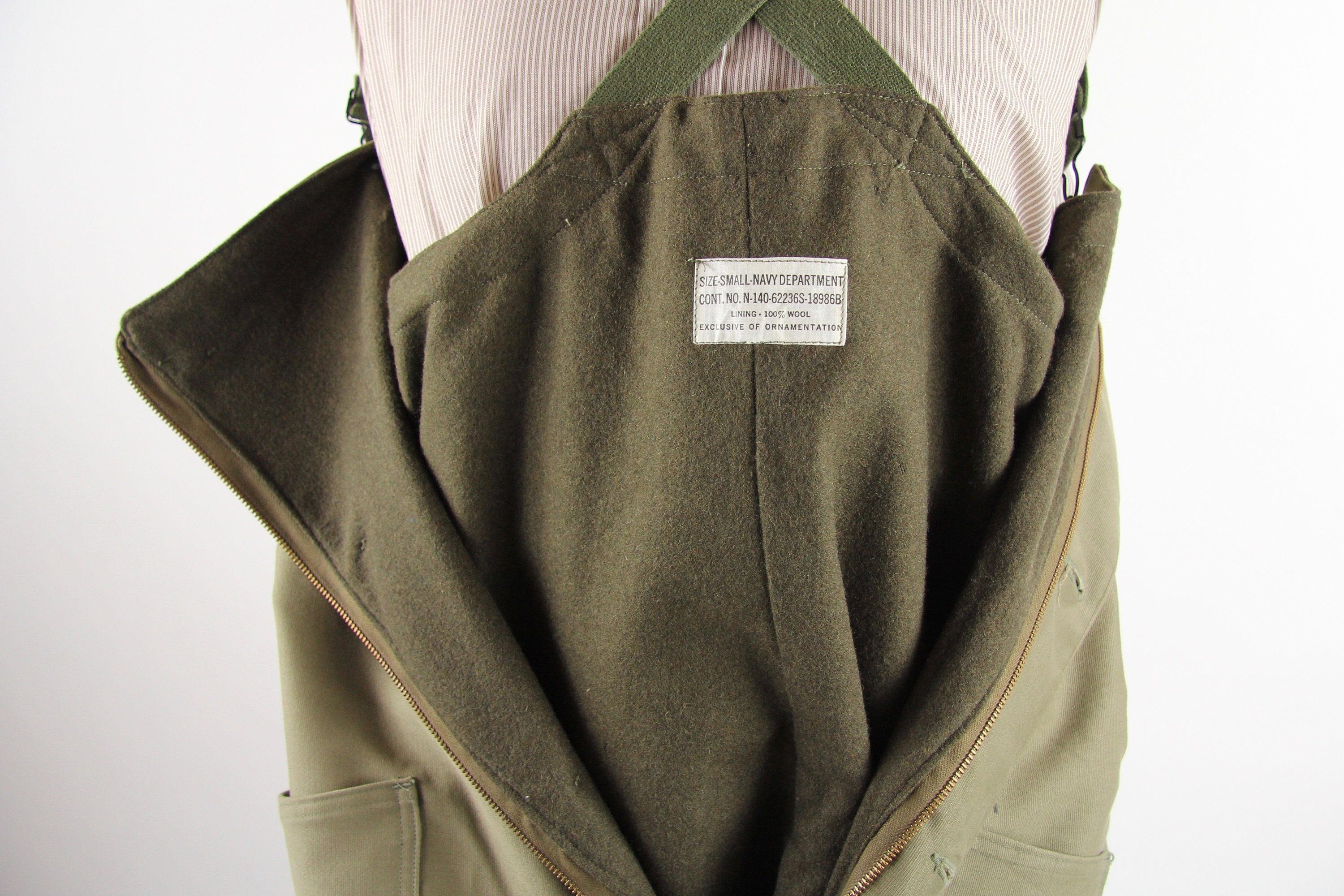 WWII USN Wool Overalls Deck Uniform Military US Navy Green Wool Lined ...