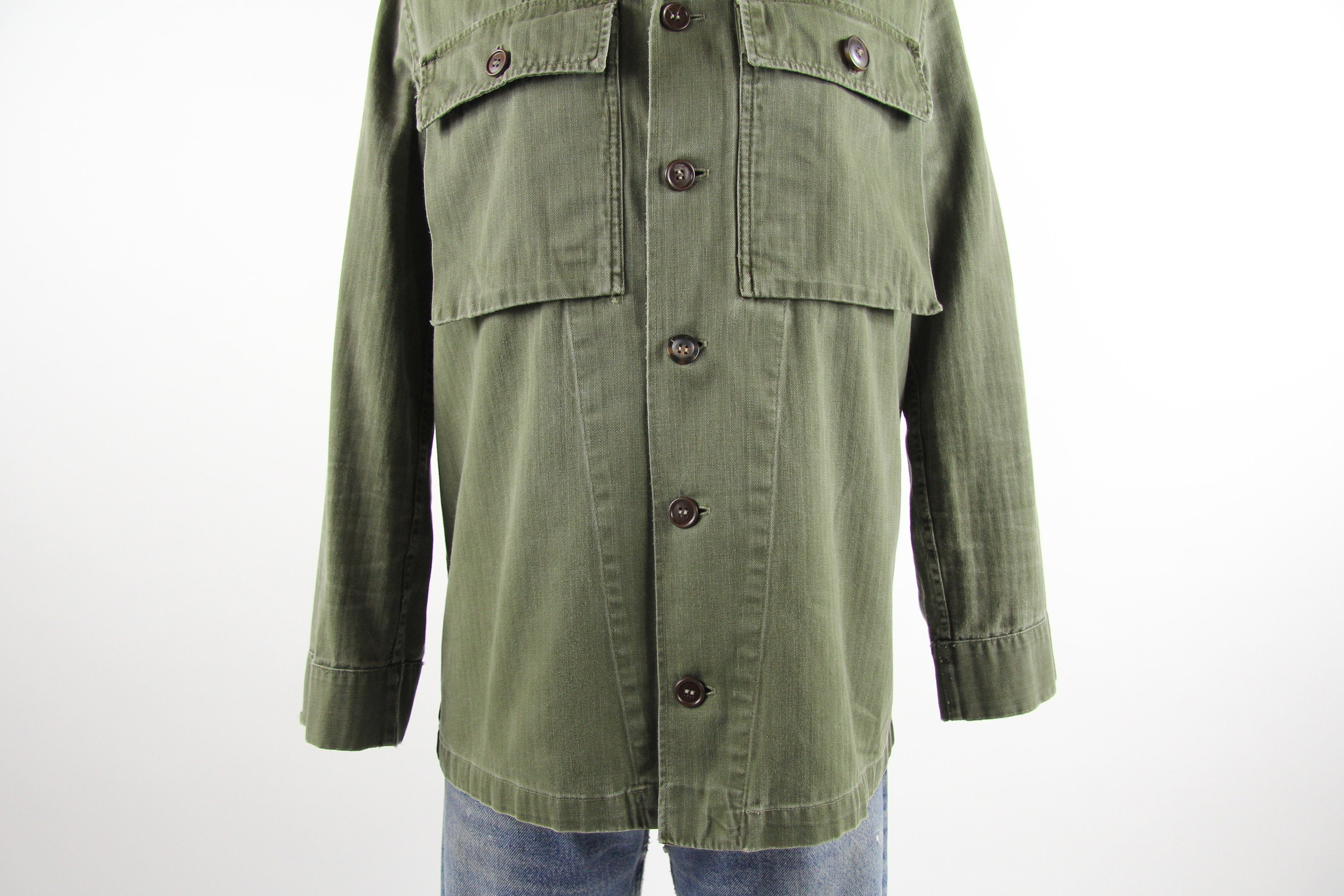 Green Military Shirt Men's Button Down Long Sleeve Olive Green Fatigue