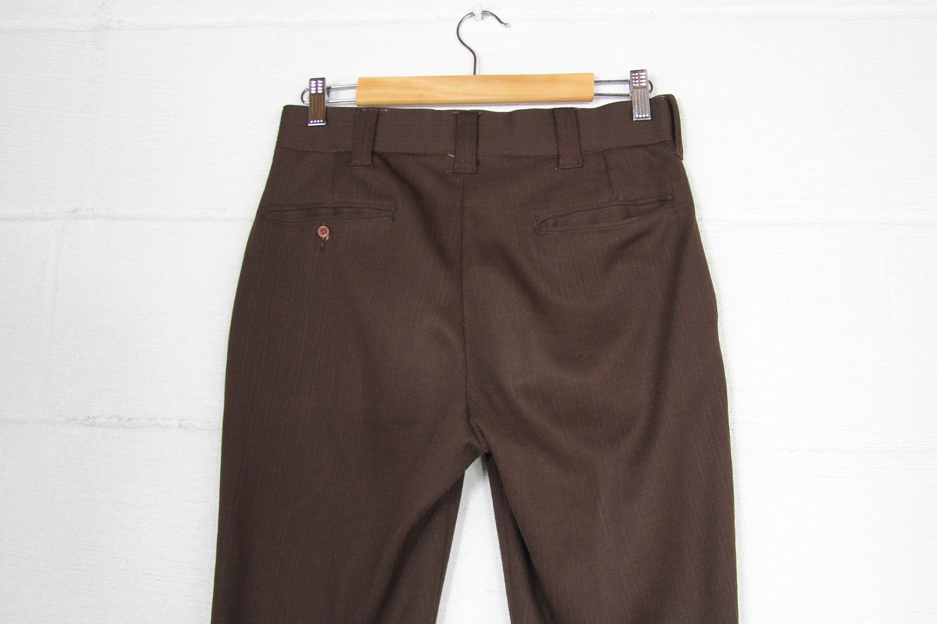 Men's Dark Brown 70's Boot Cut Dress Pants Pinstriped Double Knit