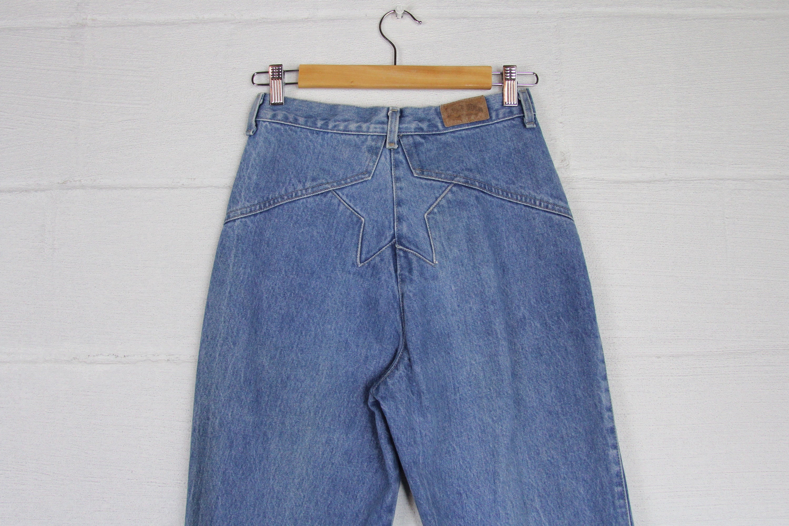 Vintage Star Jeans Women's High Waisted Tapered Light Wash Jeans Rough Rider 27 Waist