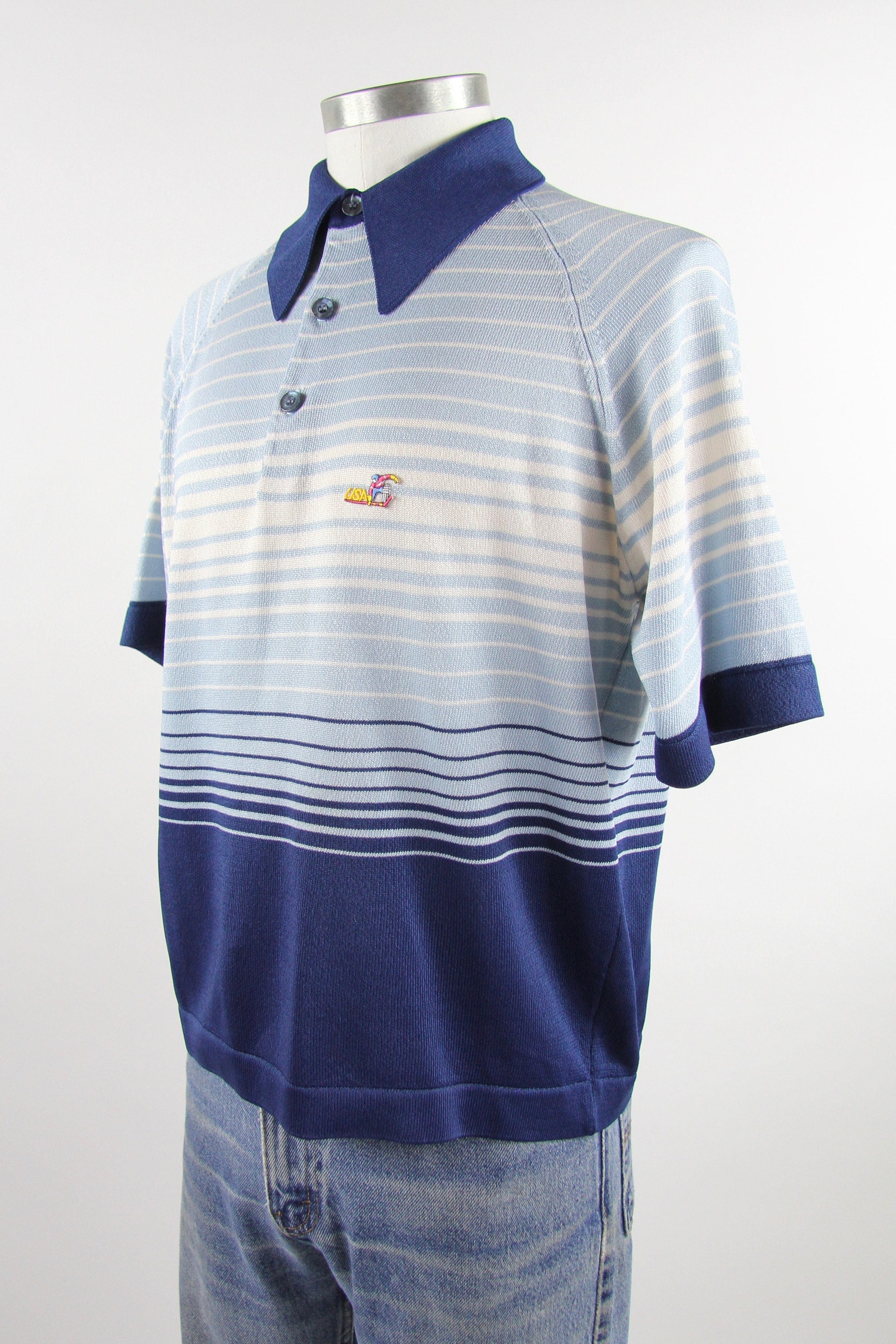 Hockey Polo Shirt Men's Vintage Pullover Collared 70s Polyester Shirt