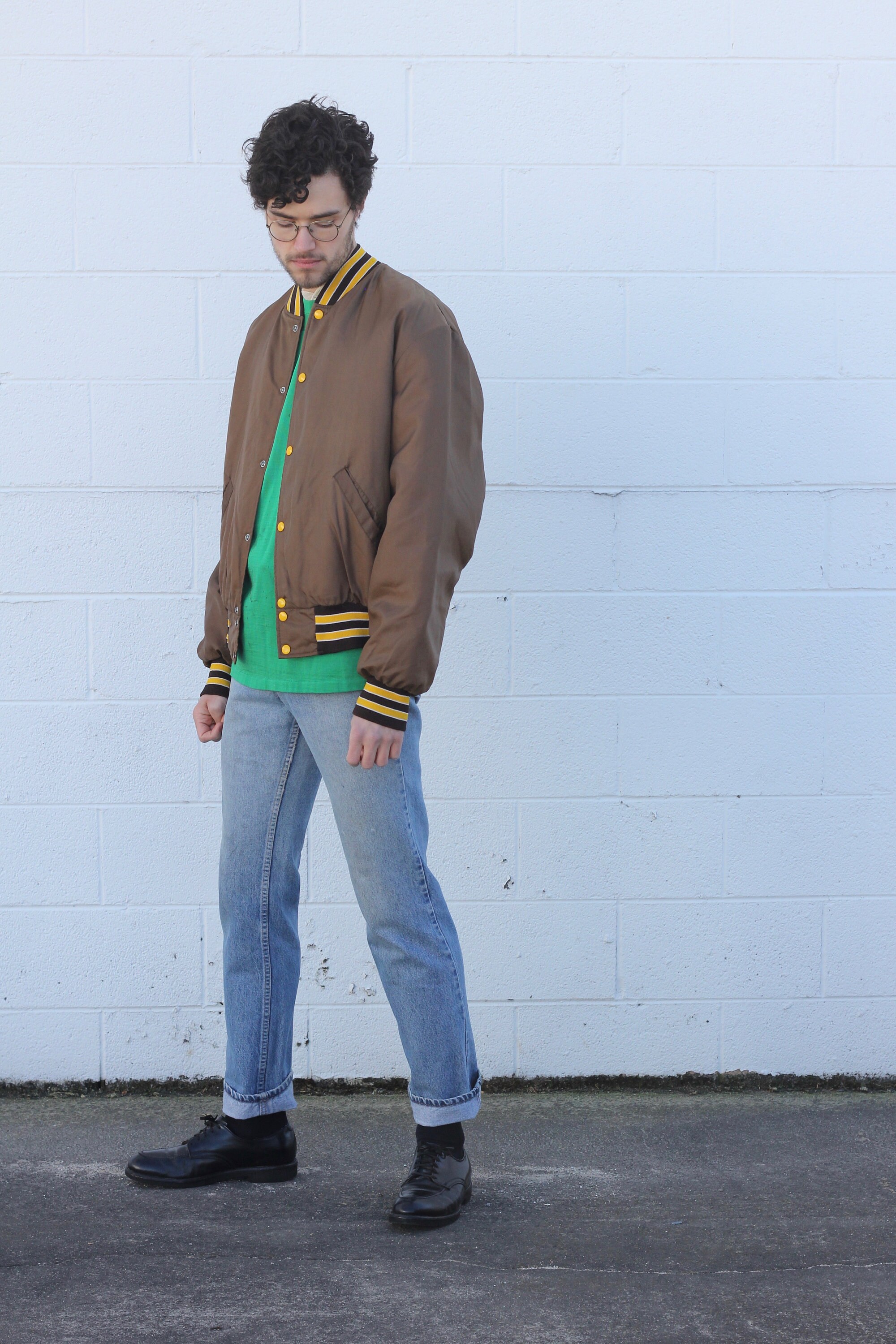 Brown Coach's Coach Jacket with Yellow DetailSnap Button Quilted Lining