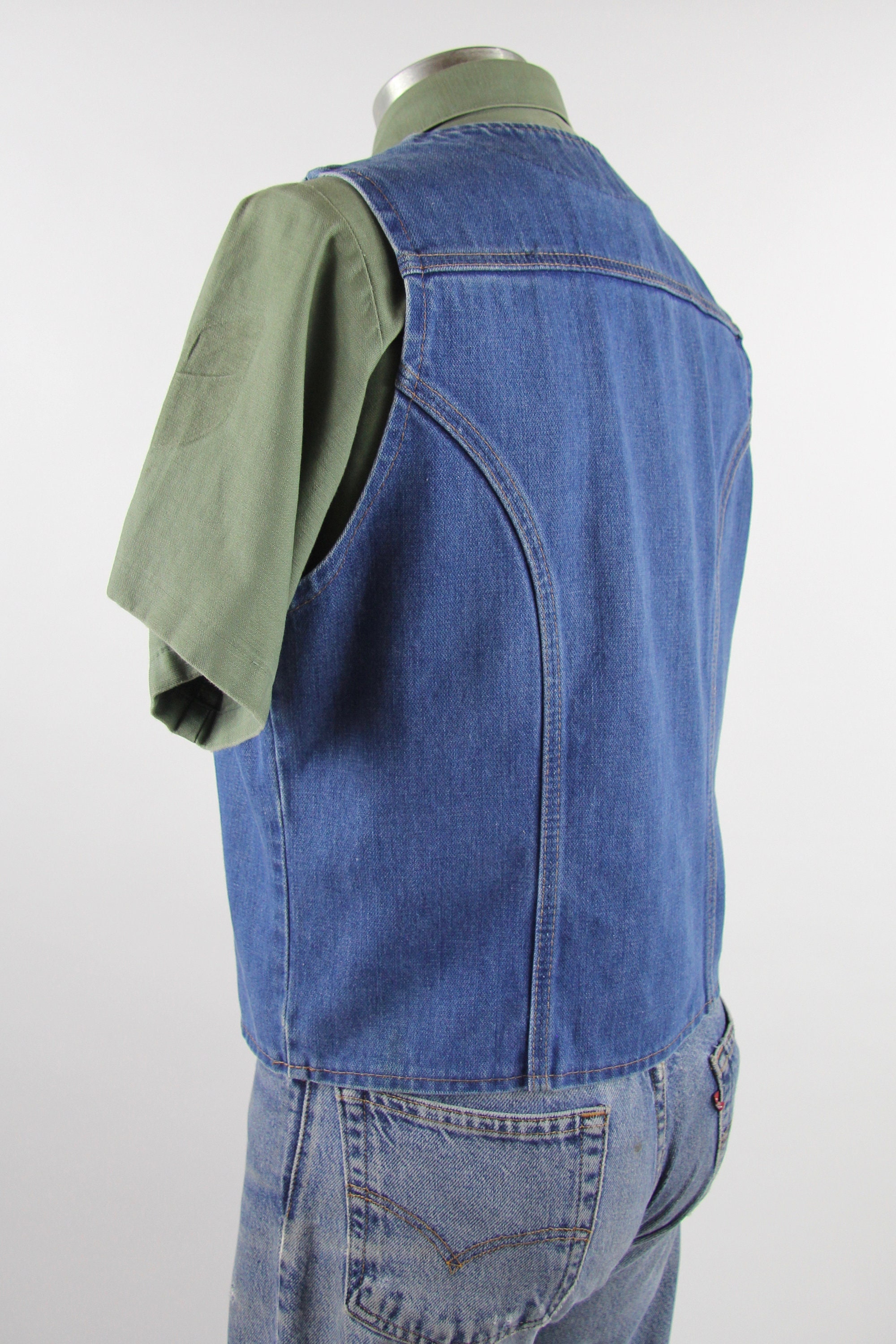 70's Wrangler Vest Vintage Denim Blue Jean Vest Size Medium