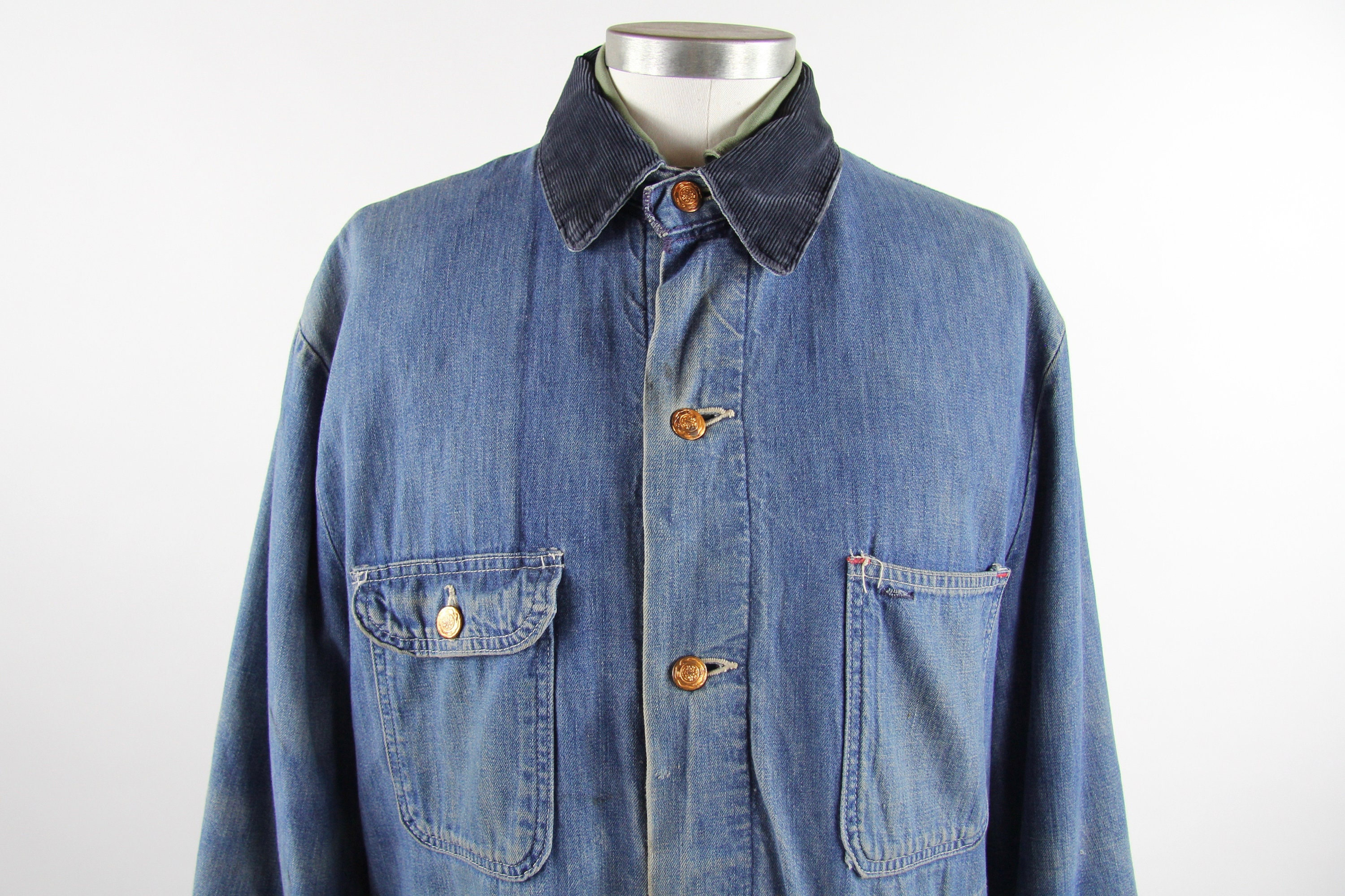 60's Chore Coat Men's Vintage Farm Jacket with Wool Lining Size Large