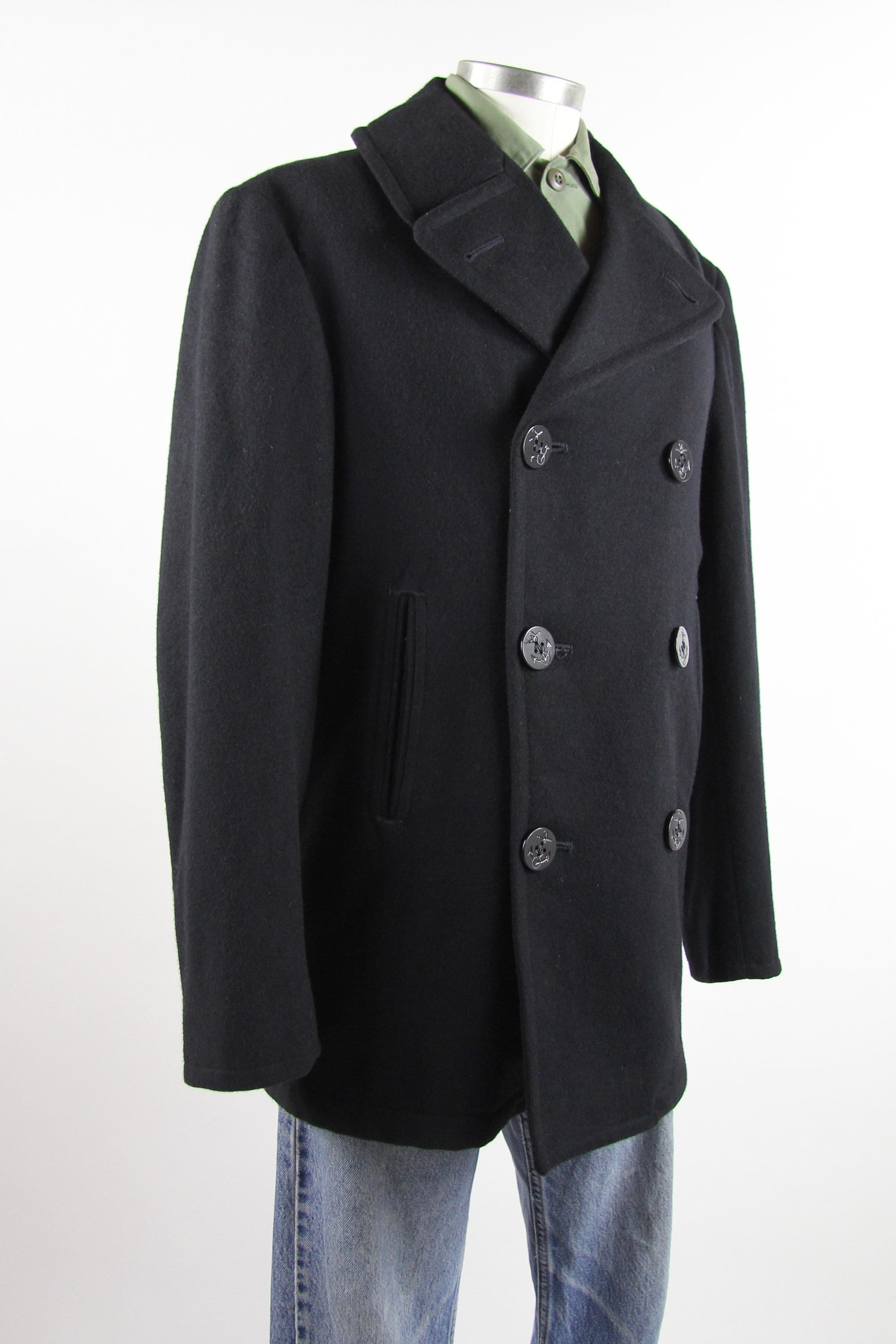 Black US Navy Peacoat Men's Military Coat Officers Jacket Vintage Size