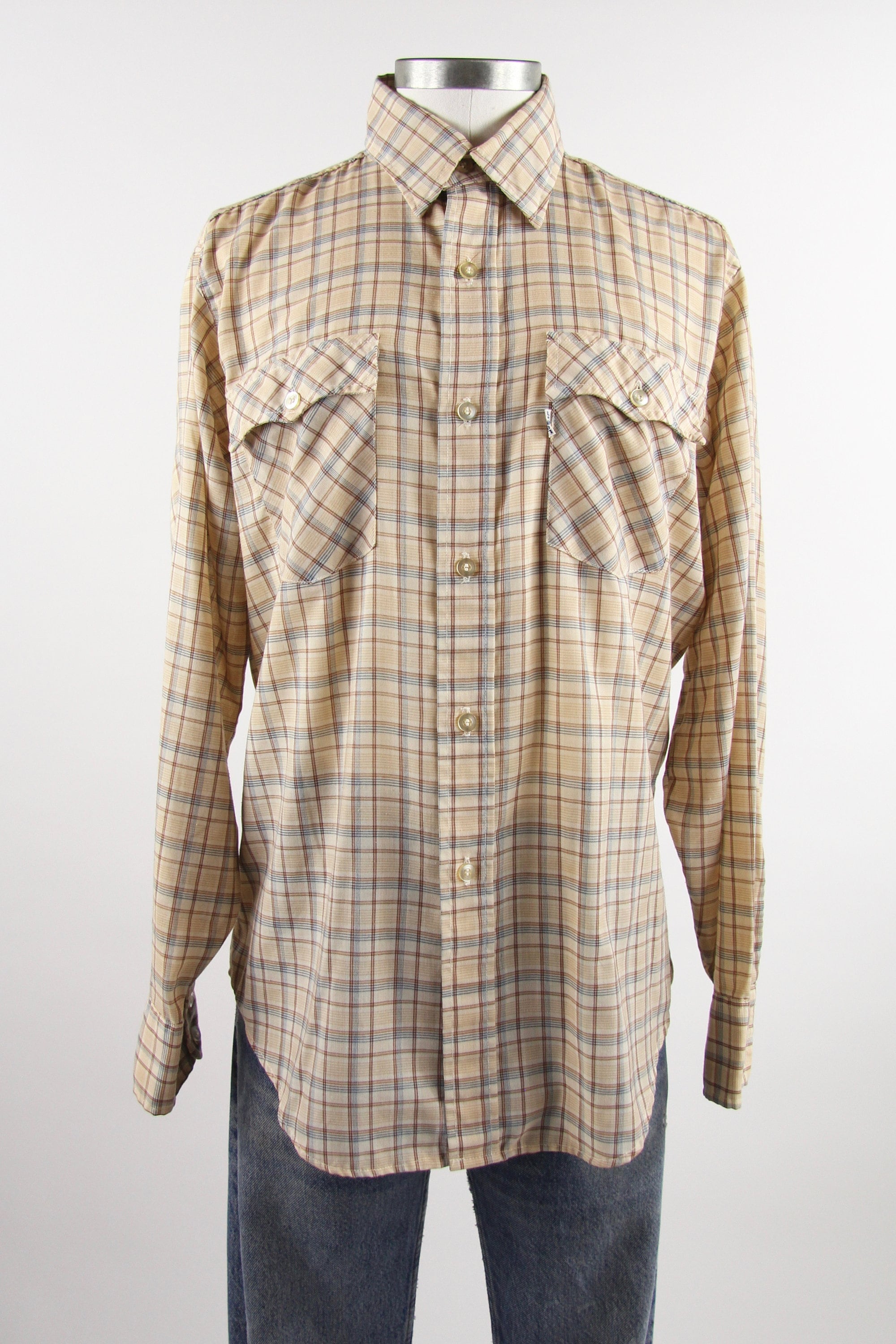 Levi's Plaid Shirt Men's Vintage Button Down Shirt Size Large White Tab