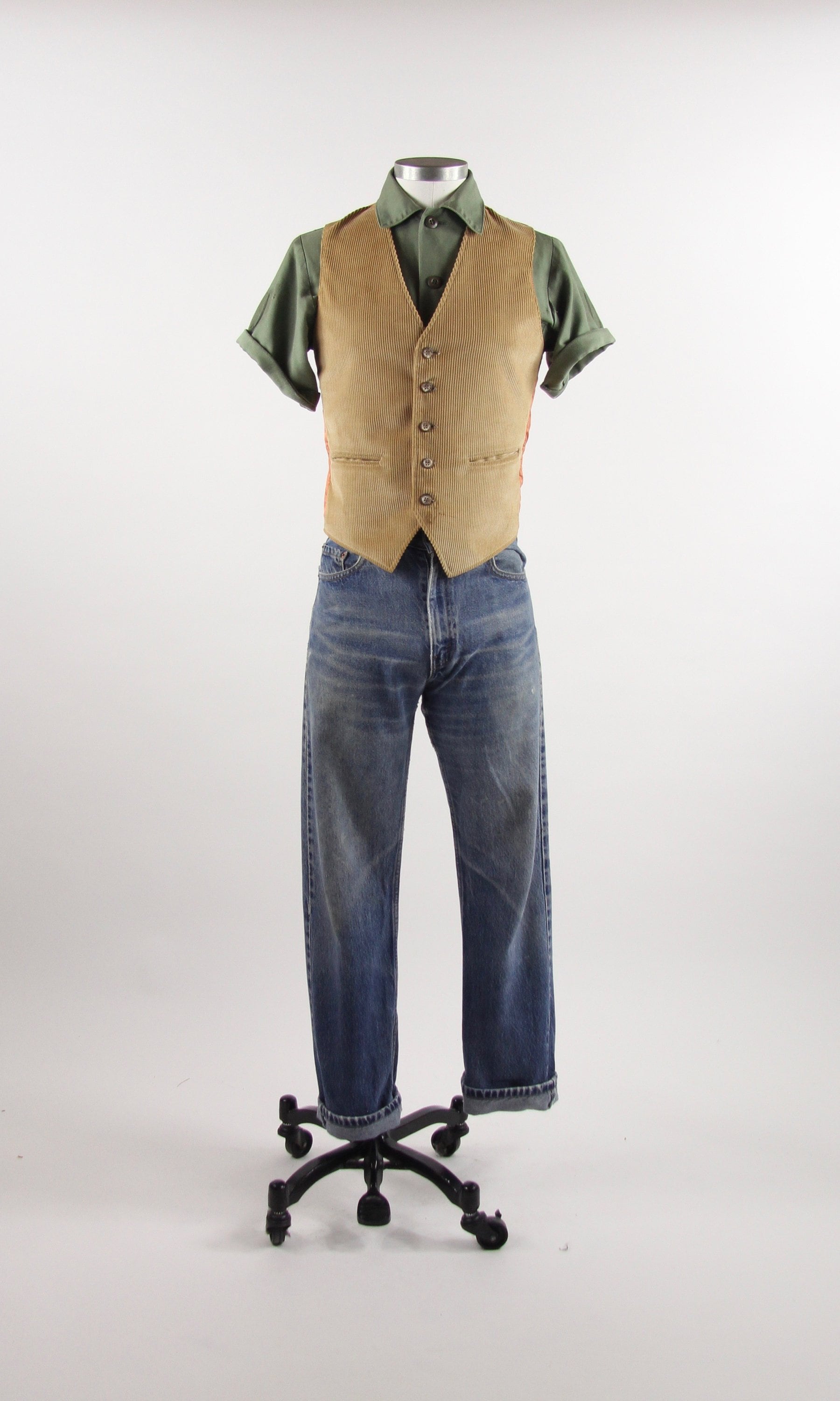 Men's Corduroy Vest Tan / Khaki Vintage Vest Size Small / Medium