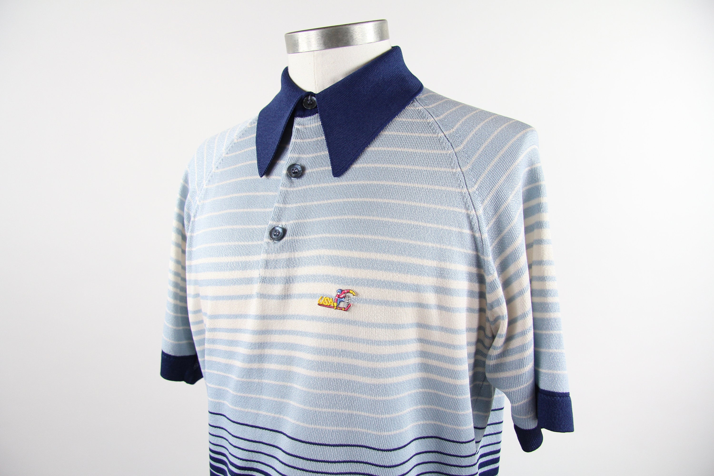 Hockey Polo Shirt Men's Vintage Pullover Collared 70s Polyester Shirt