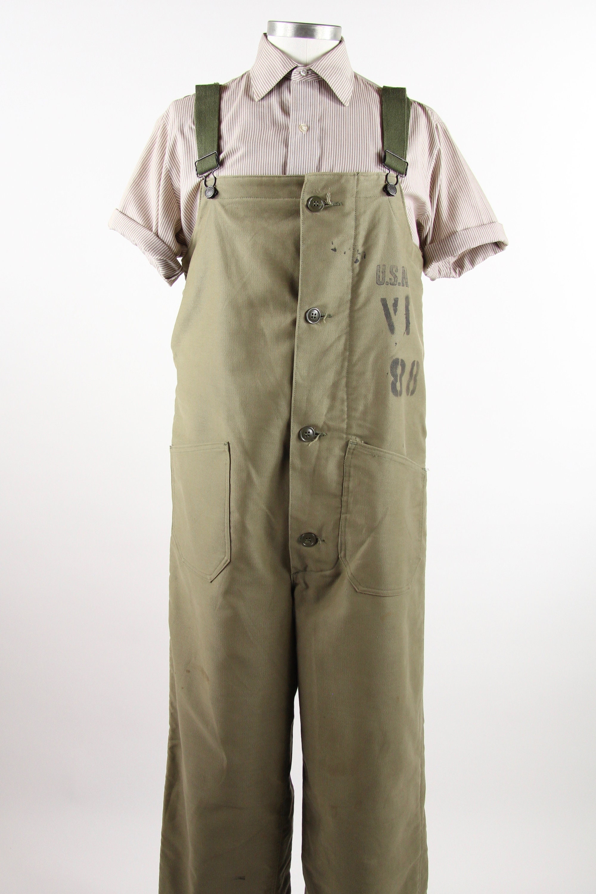 WWII USN Wool Overalls Deck Uniform Military US Navy Green Wool Lined