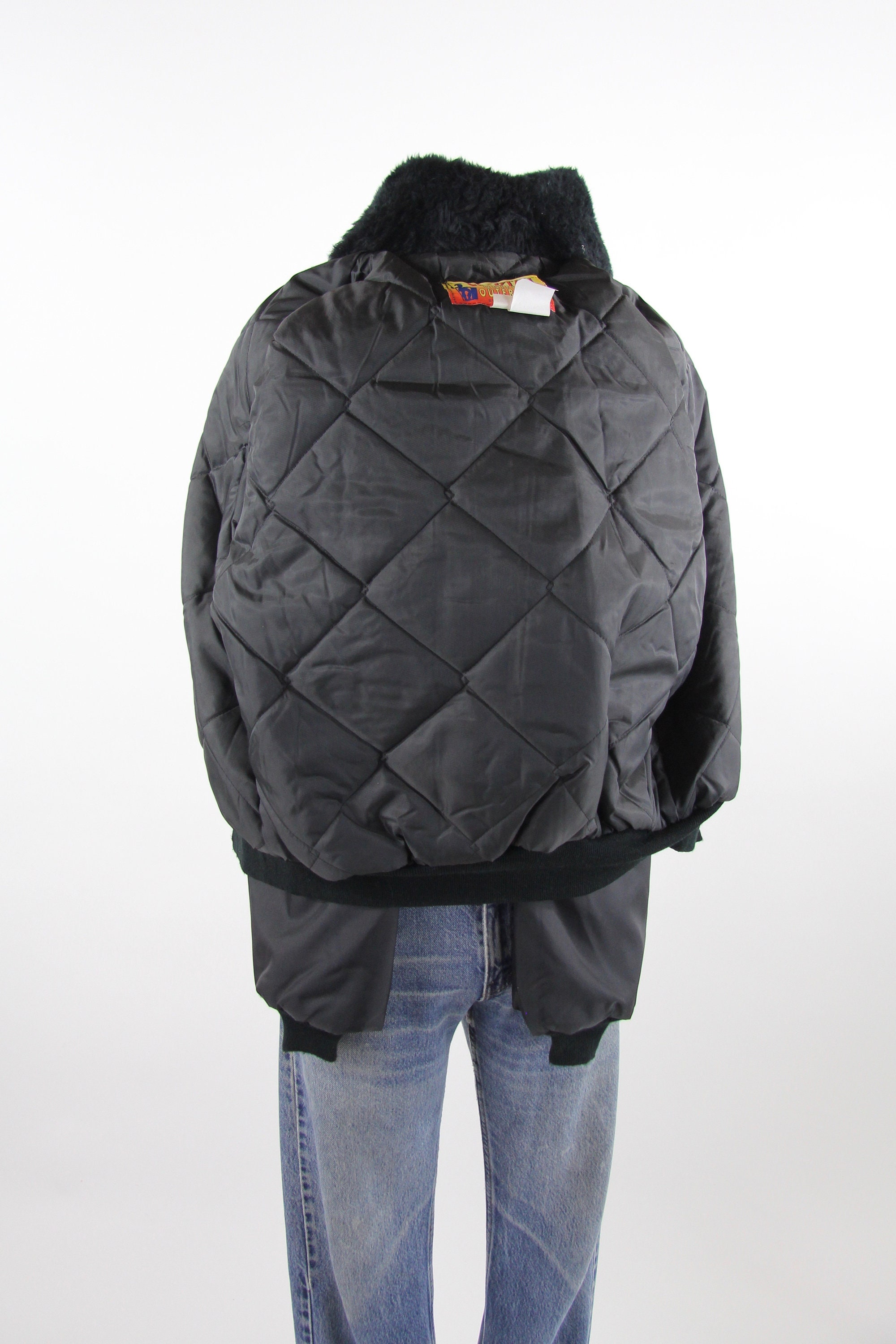 Men's Nylon Black Bomber Jacket Work Uniform Coat Vintage Size Medium