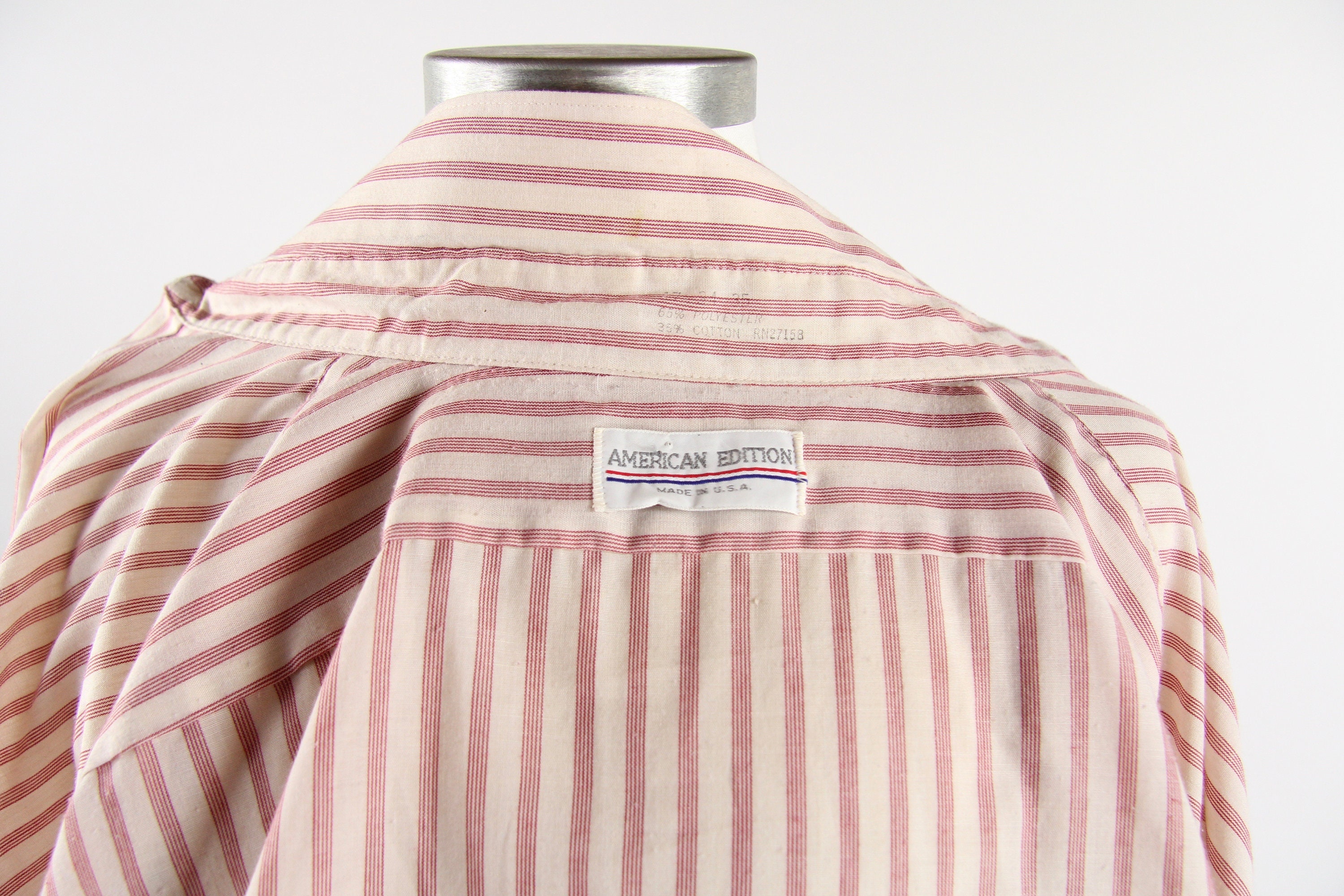 Striped Men's Shirt Red & White Vertical Striped Button Down Vintage