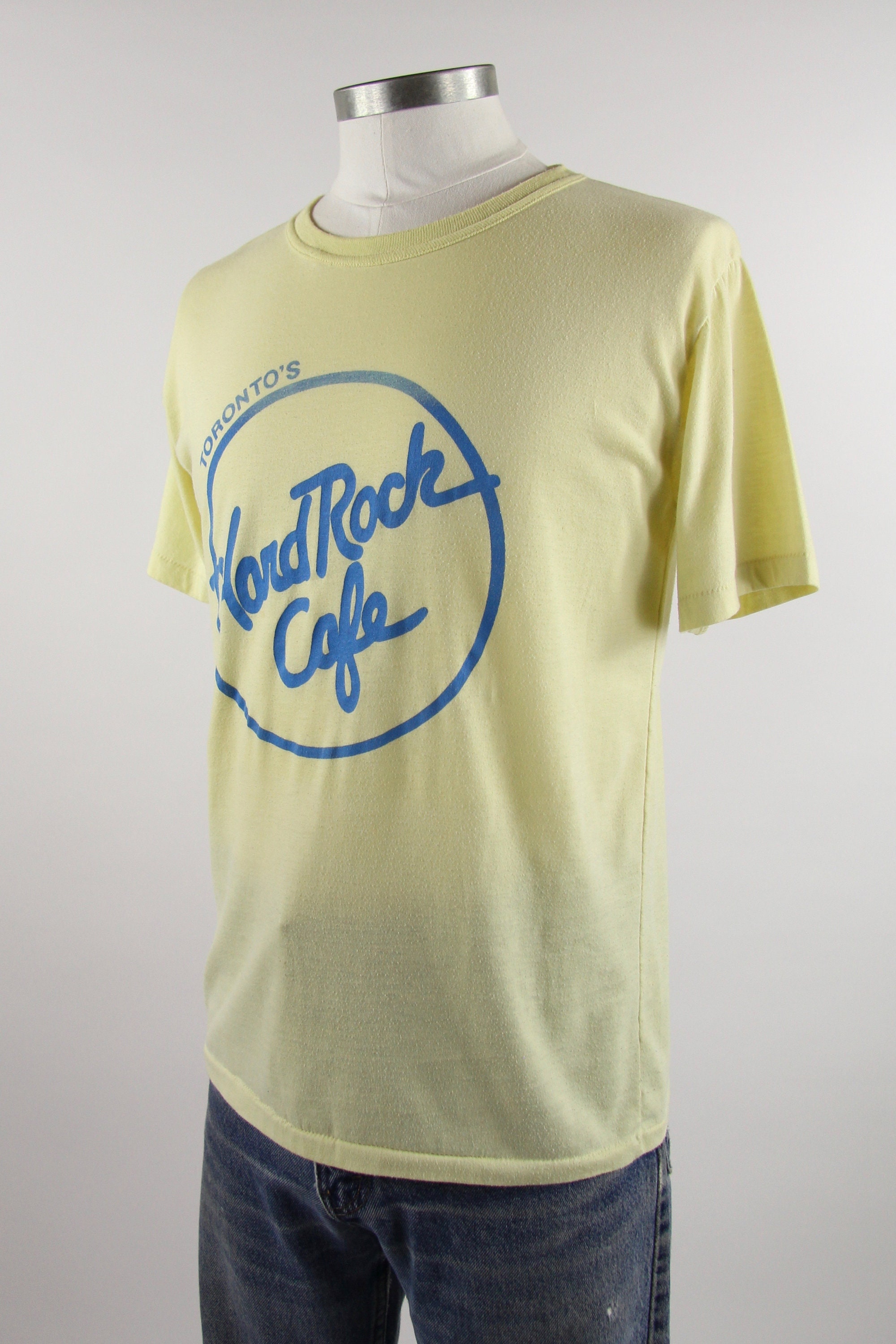Toronto Hard Rock Cafe Tee Shirt Vintage Yellow Faded Thin Soft 70s Tee