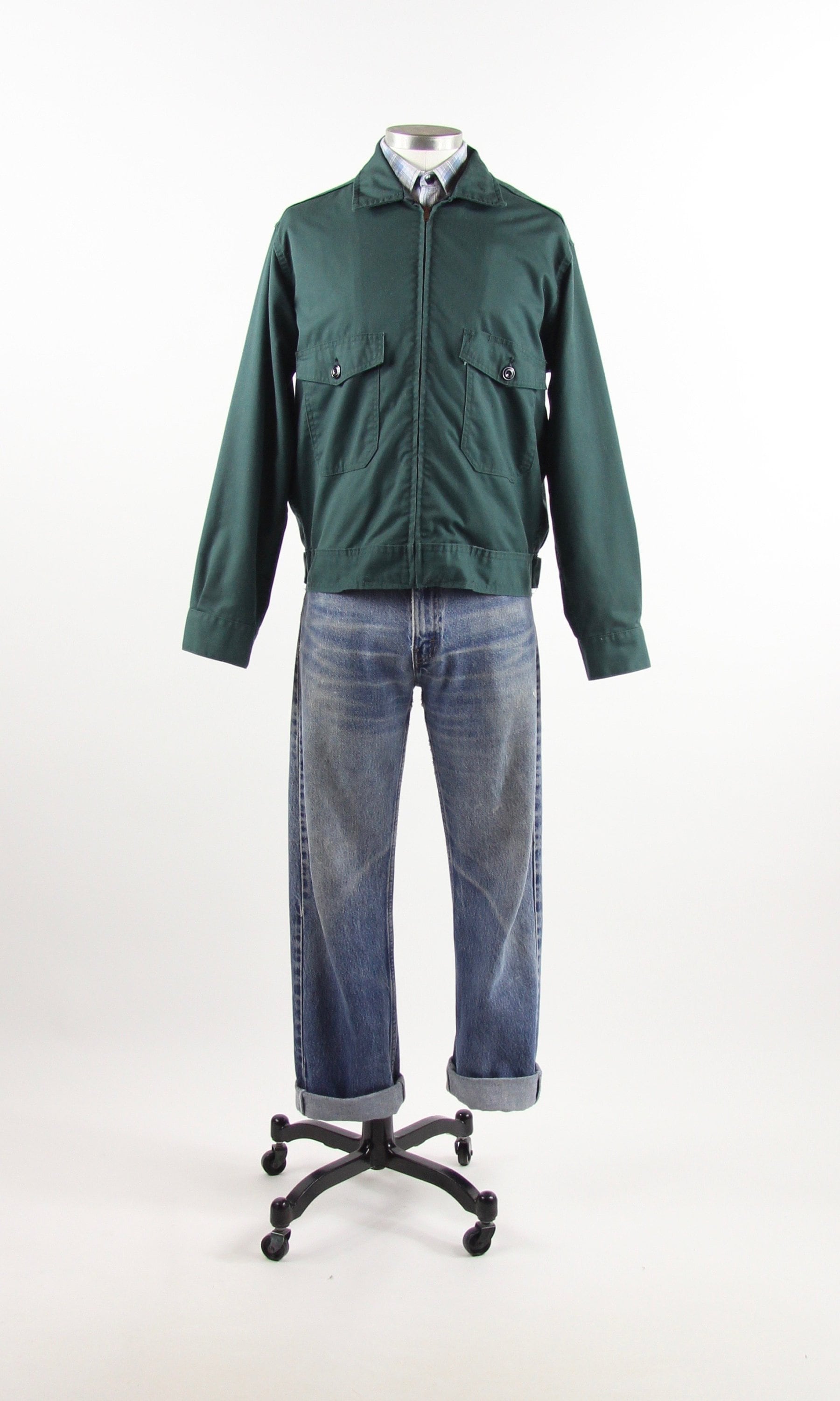 Green Mechanic Work Jacket Men's Garage Uniform Zip Up Light Jacket