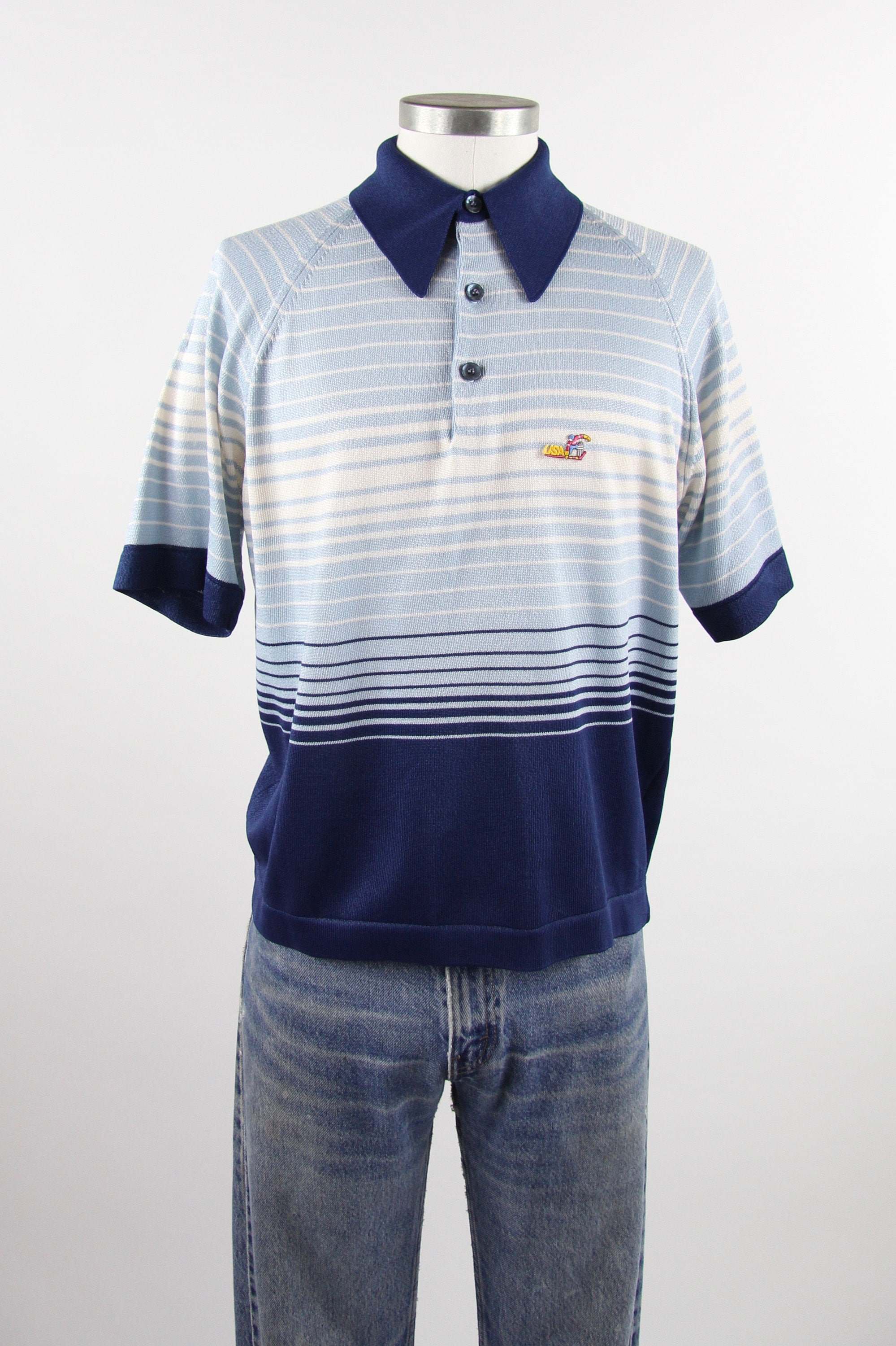 Hockey Polo Shirt Men's Vintage Pullover Collared 70s Polyester Shirt