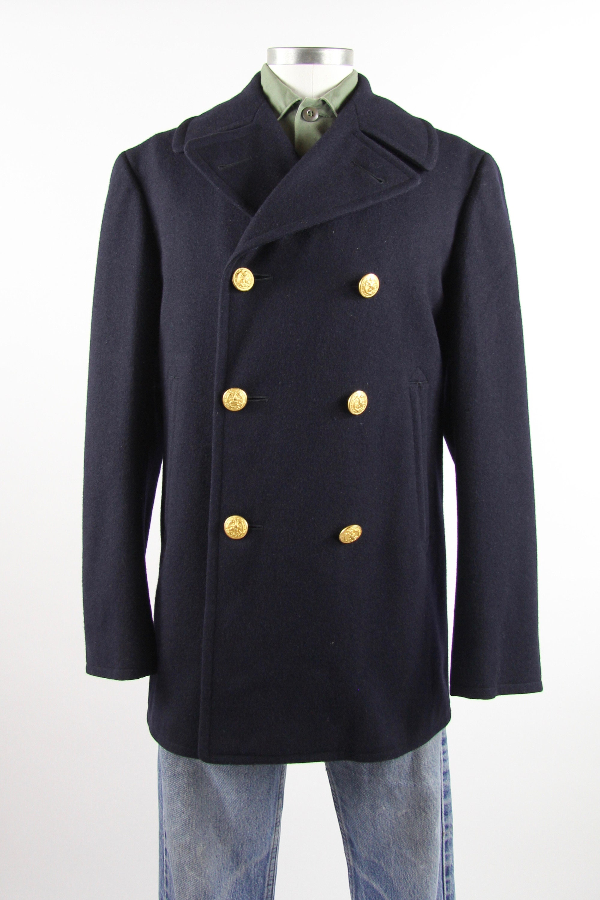 US Navy Peacoat Blue Military Winter Jacket Sailor Coat with Gold