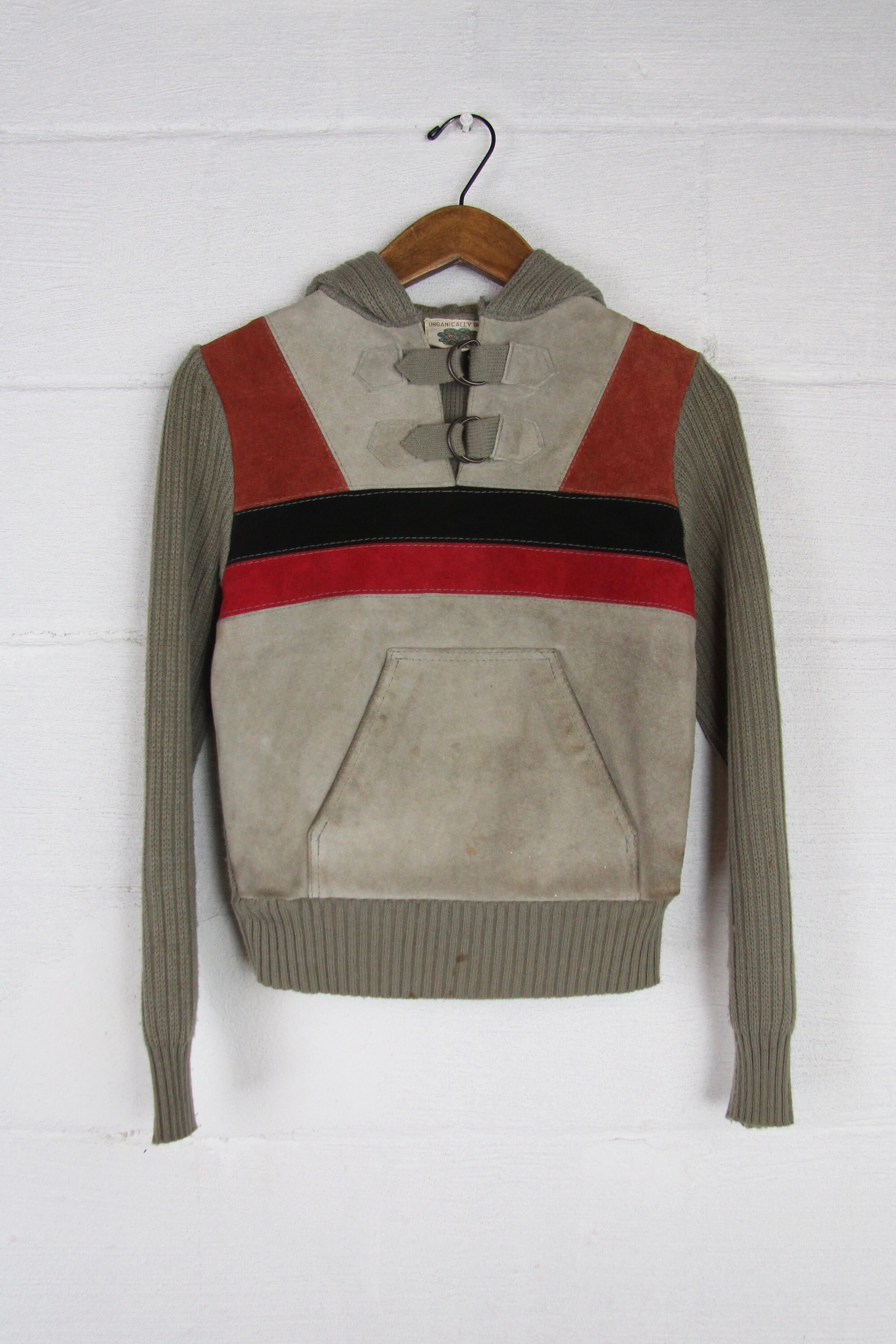 70's Suede Leather Hoodie Pullover Sweater Vintage Women's Size Small