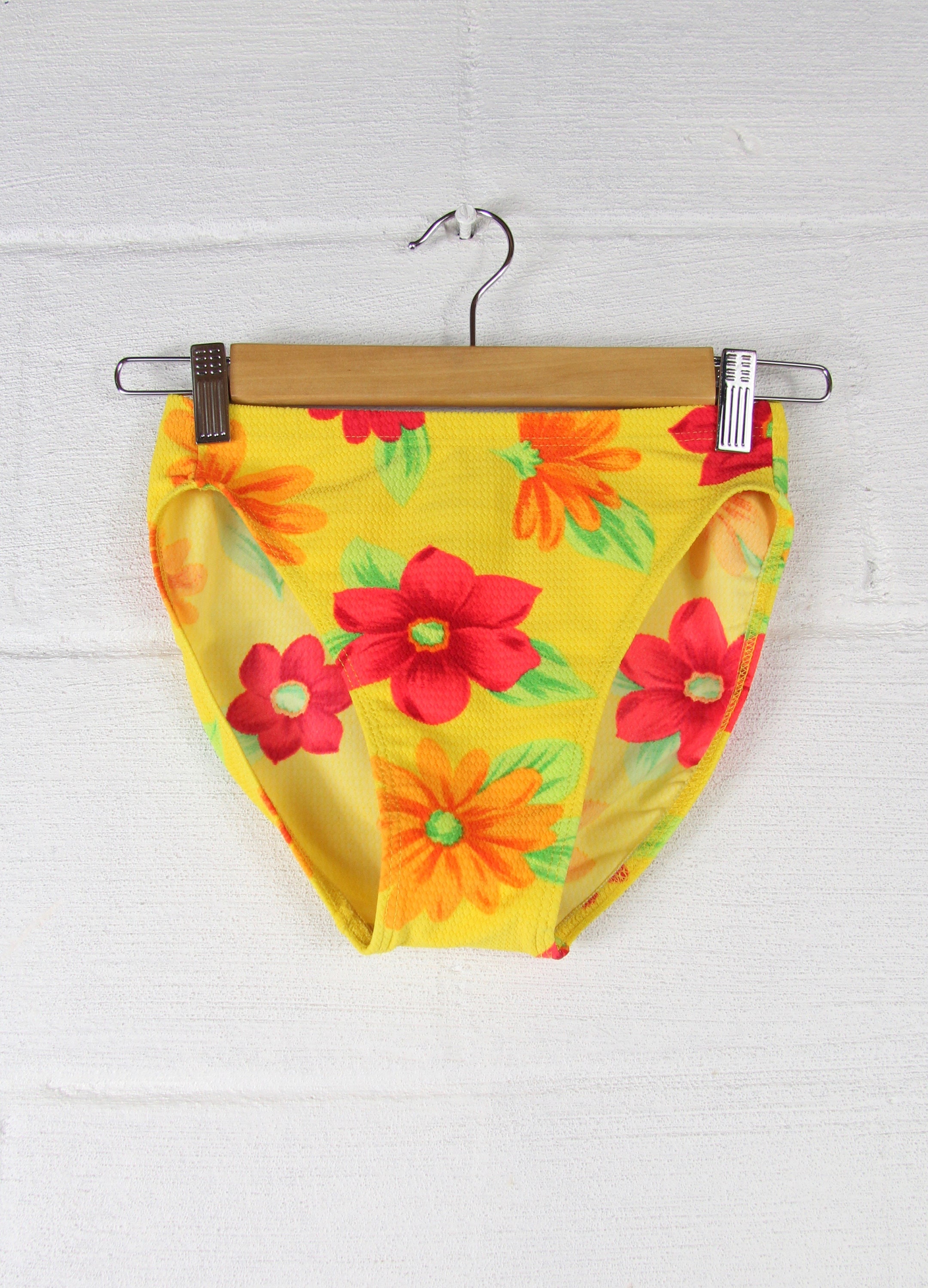 High Waisted Bright Neon Floral Swim Suit Bikini Bottoms Size Small