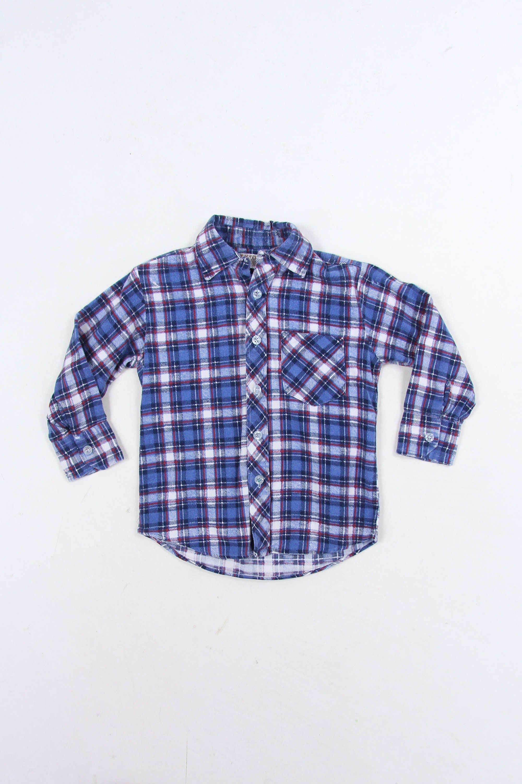 Kids Blue Flannel Montgomery Ward Plaid Vintage Button Down Shirt Size 4
