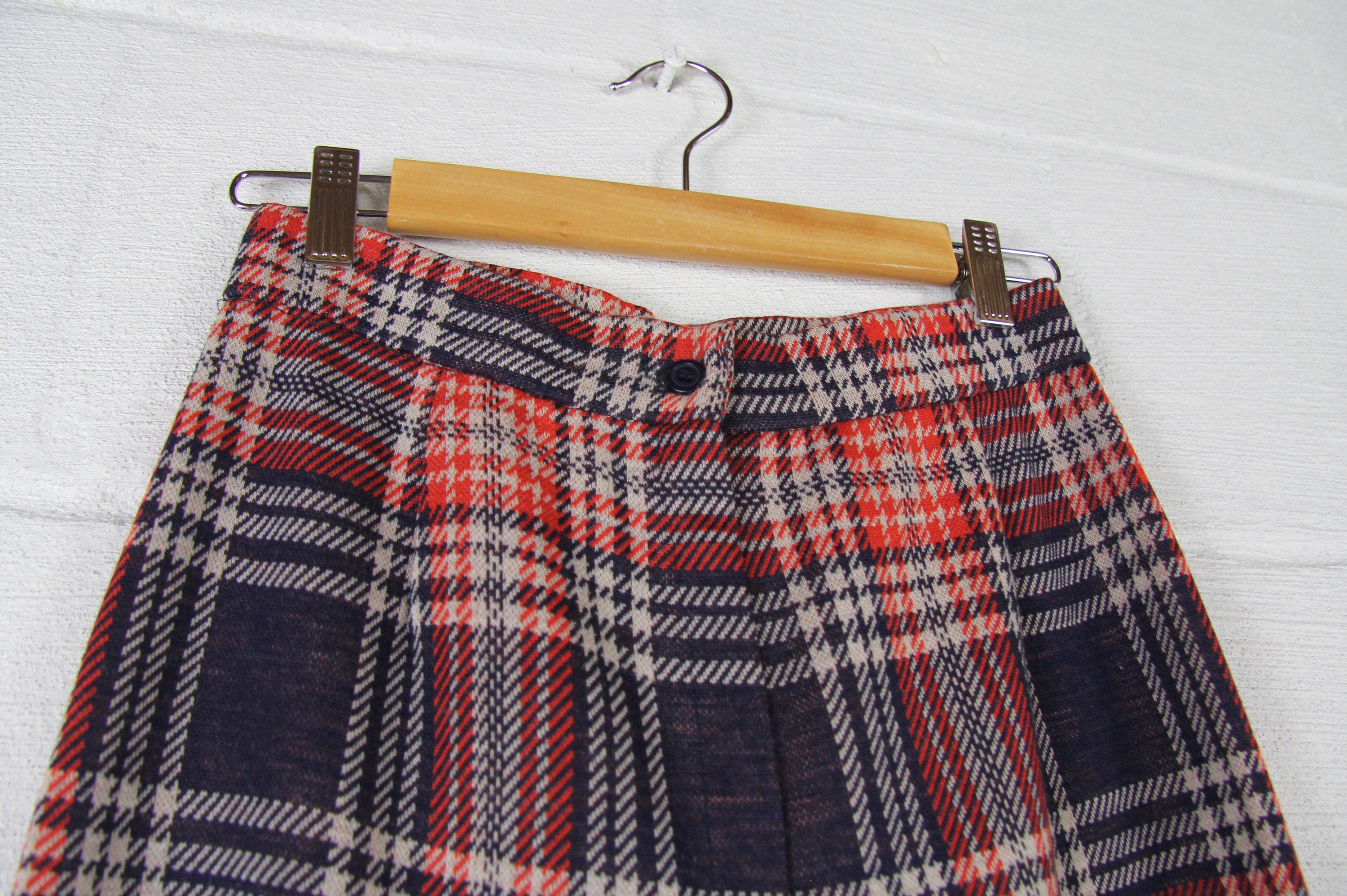 1970s Women's Plaid Bell Bottom Pants Navy Orange and Brown 27 Vintage ...