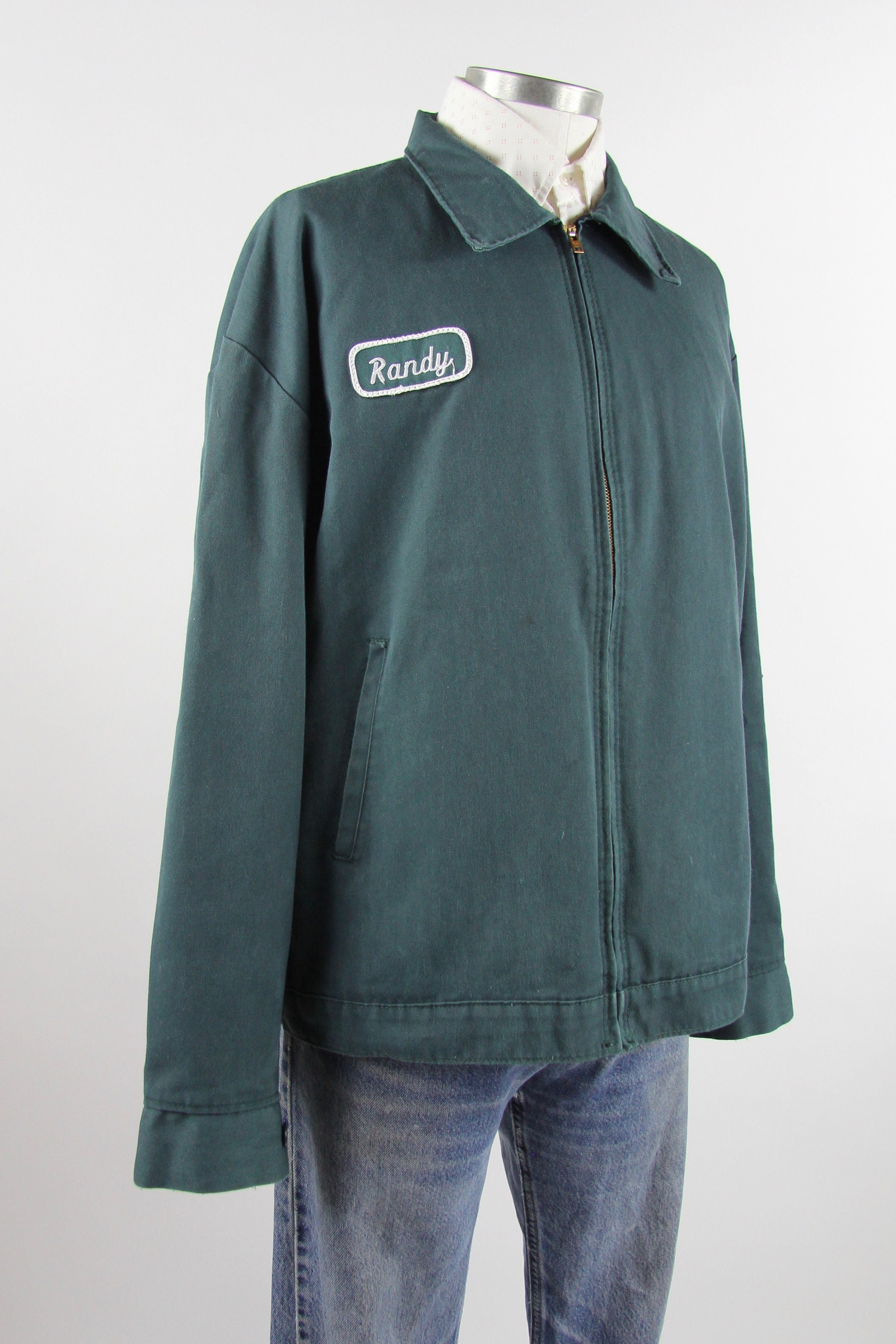 Mechanic Work Jacket Randy Green Garage Uniform Men's Vintage Size