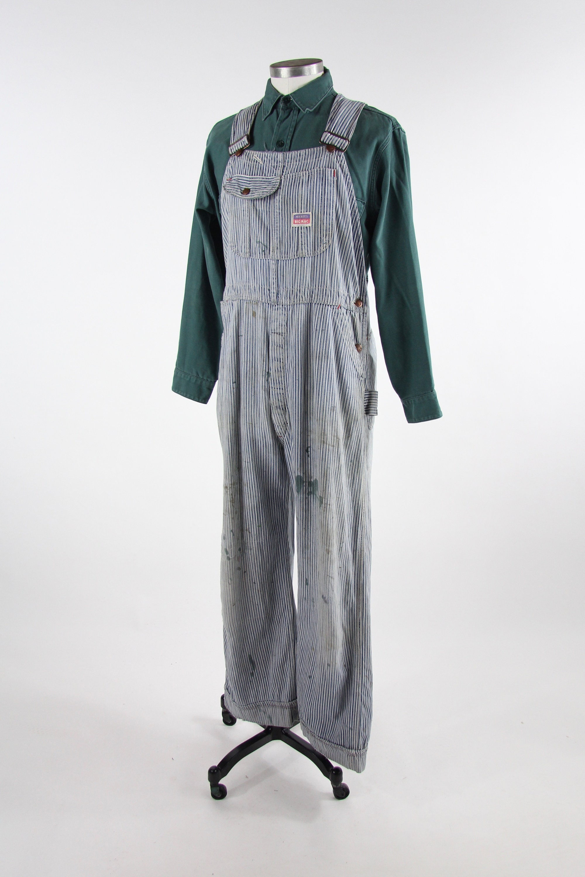 Big Mac Vintage Pinstriped Overalls Penney's 50's Mechanic Work