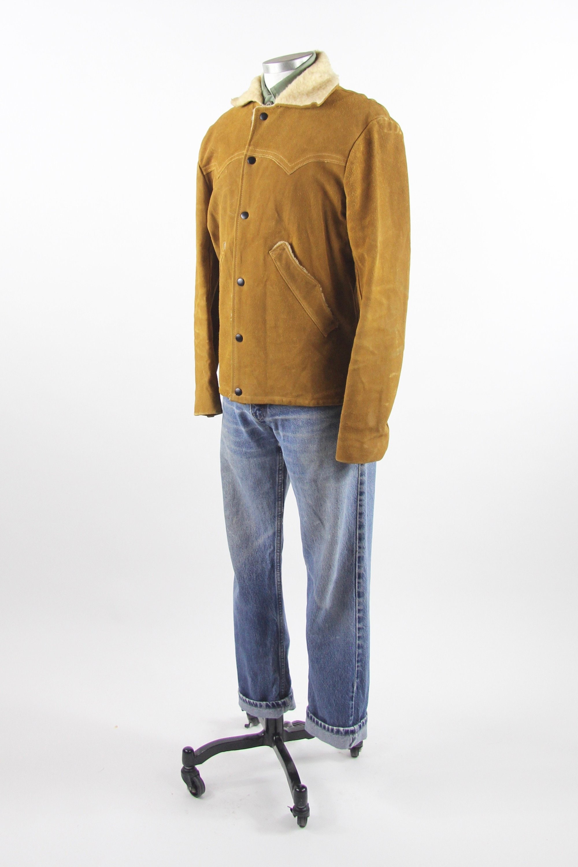 60 S Suede Leather Jacket Jo O Kay Sherpa Lined Snap On