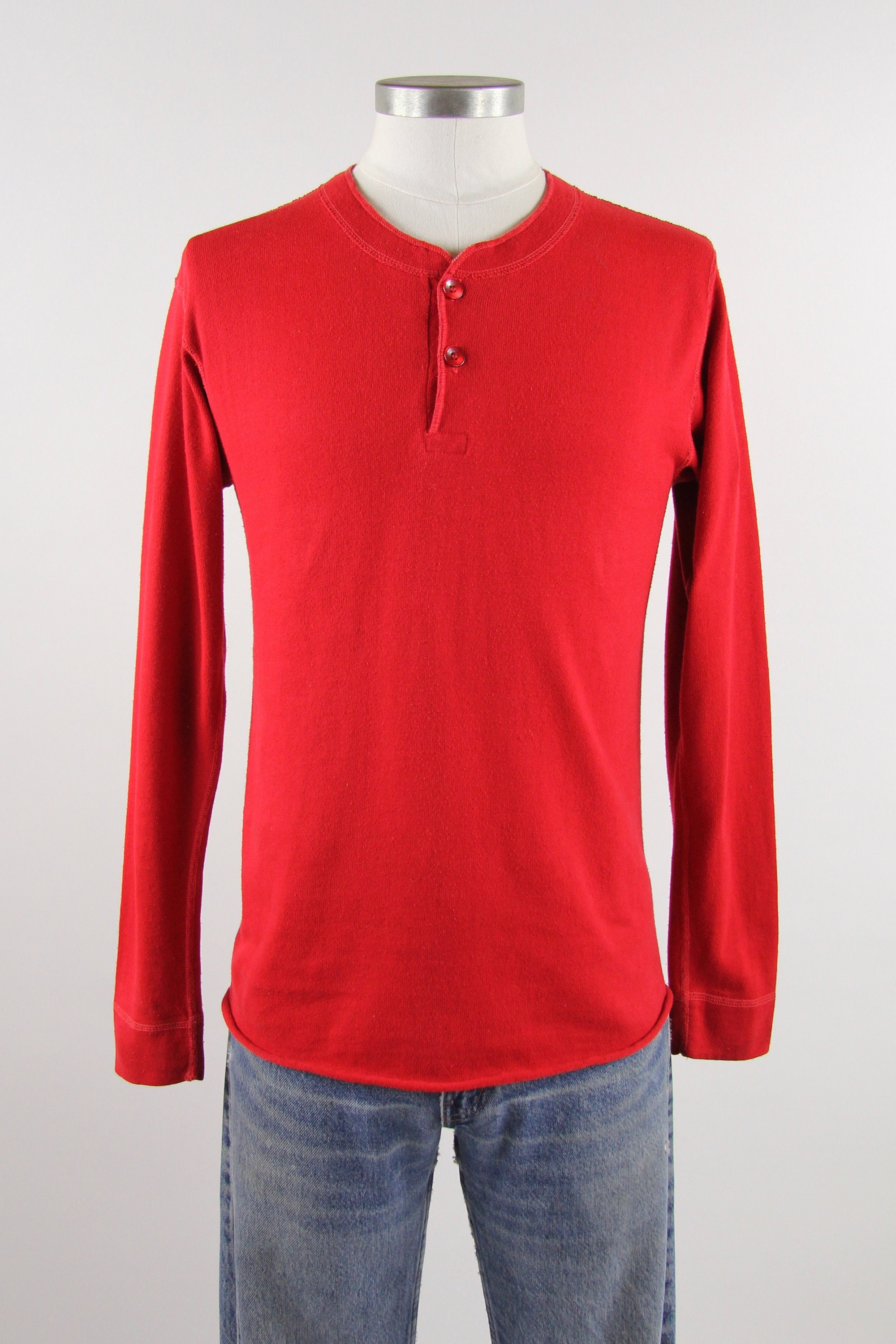 Red Henley Vintage Men's Shirt Made in USA Size Small Medium