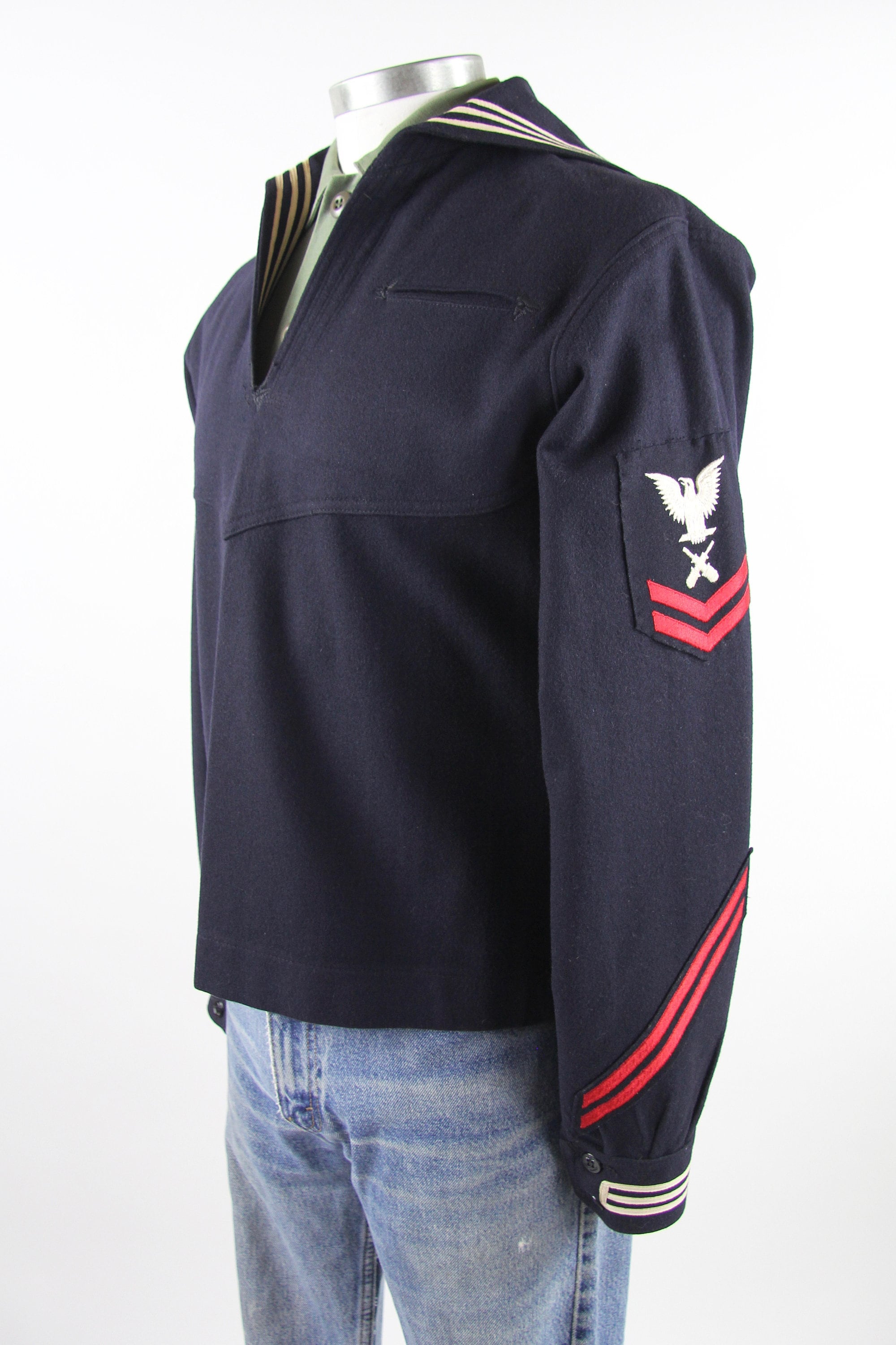 Men's Sailor Shirt Navy Military Shirt Long Sleeve Wool Pullover