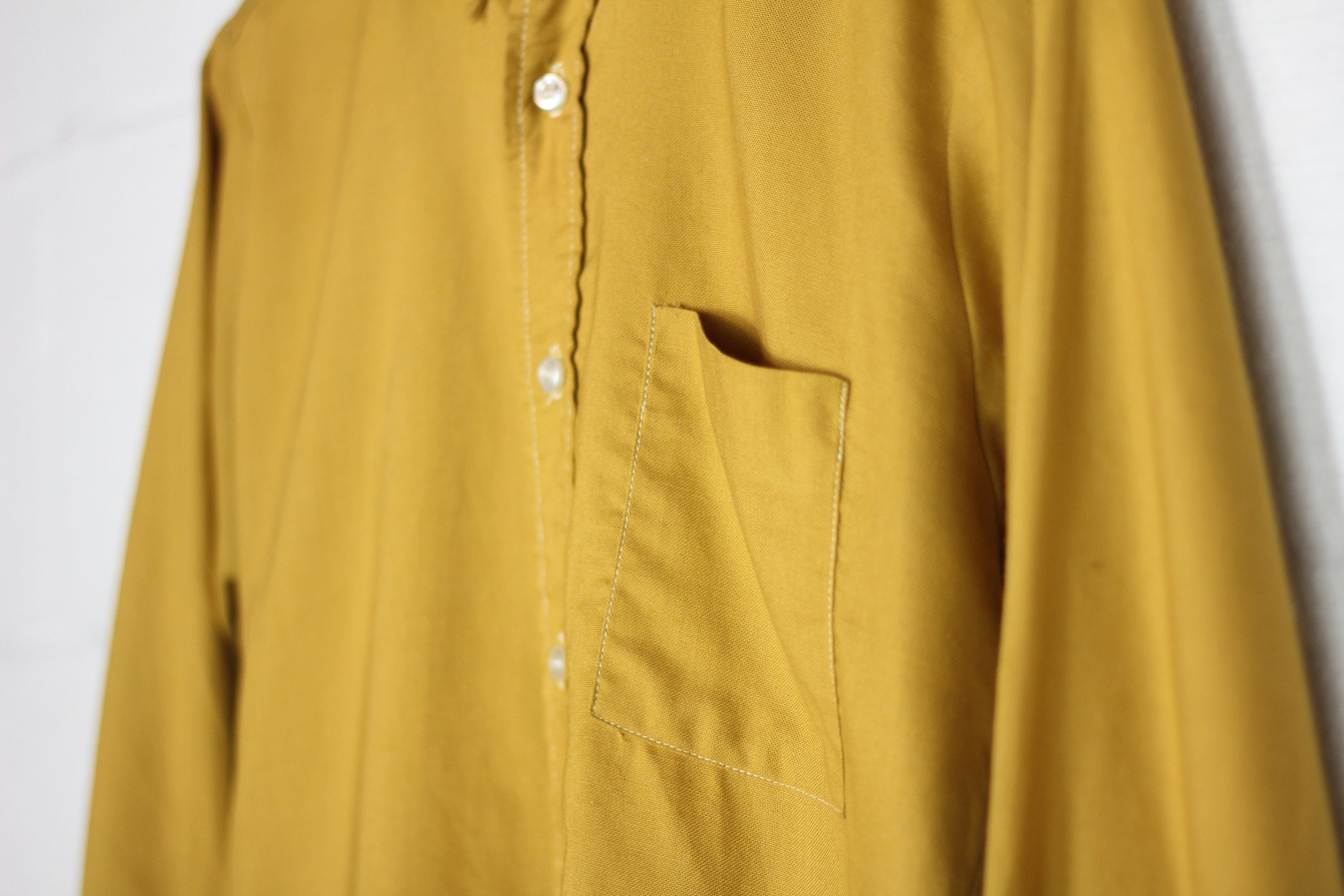 Men's Mustard Yellow Dress Shirt Long Sleeve Vintage Button Down Size ...