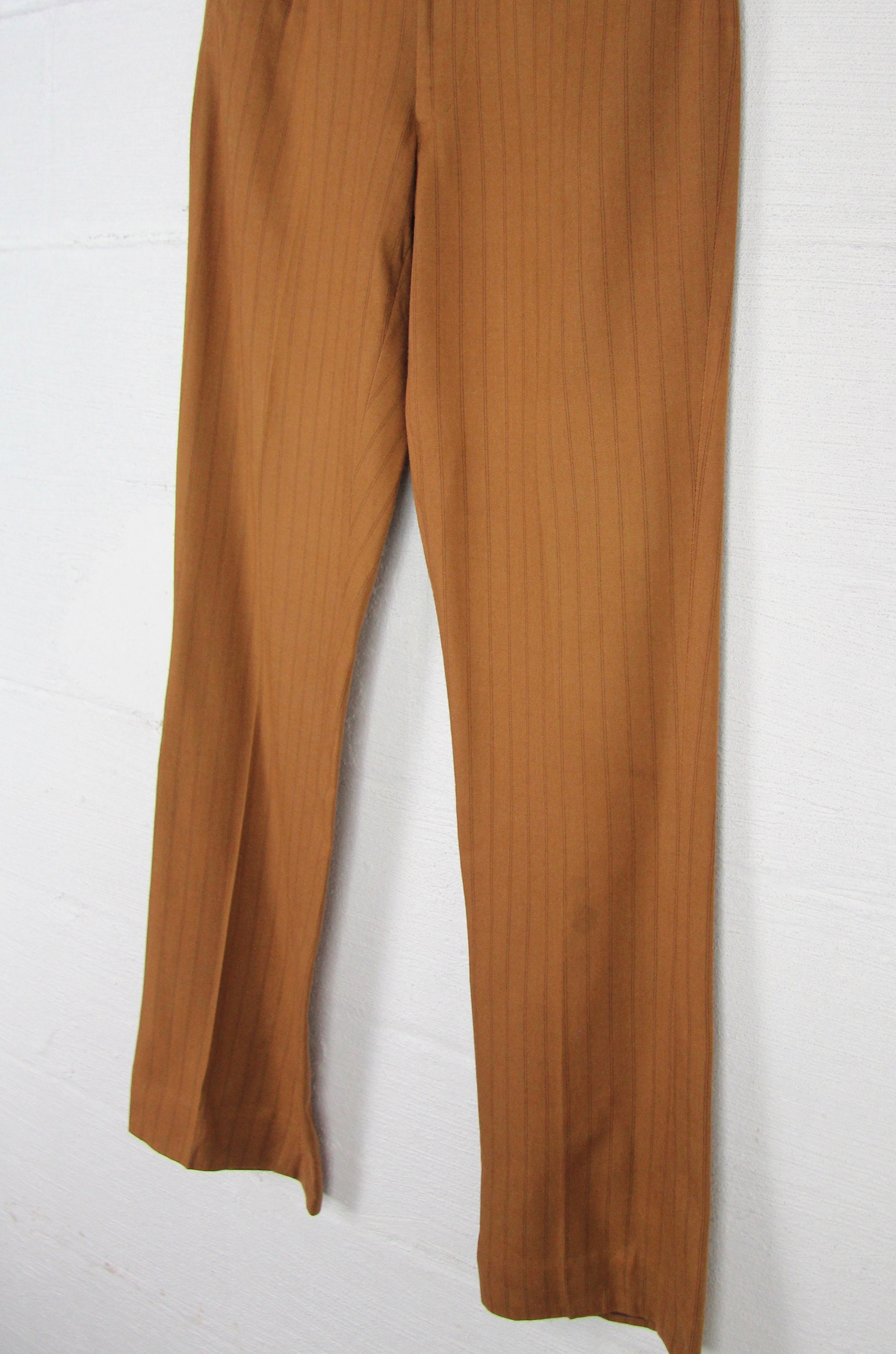 Vintage Men's Vertical Striped Brown 60s Boot Cut Pants Handmade Jeans Slim Slacks Dress Pants
