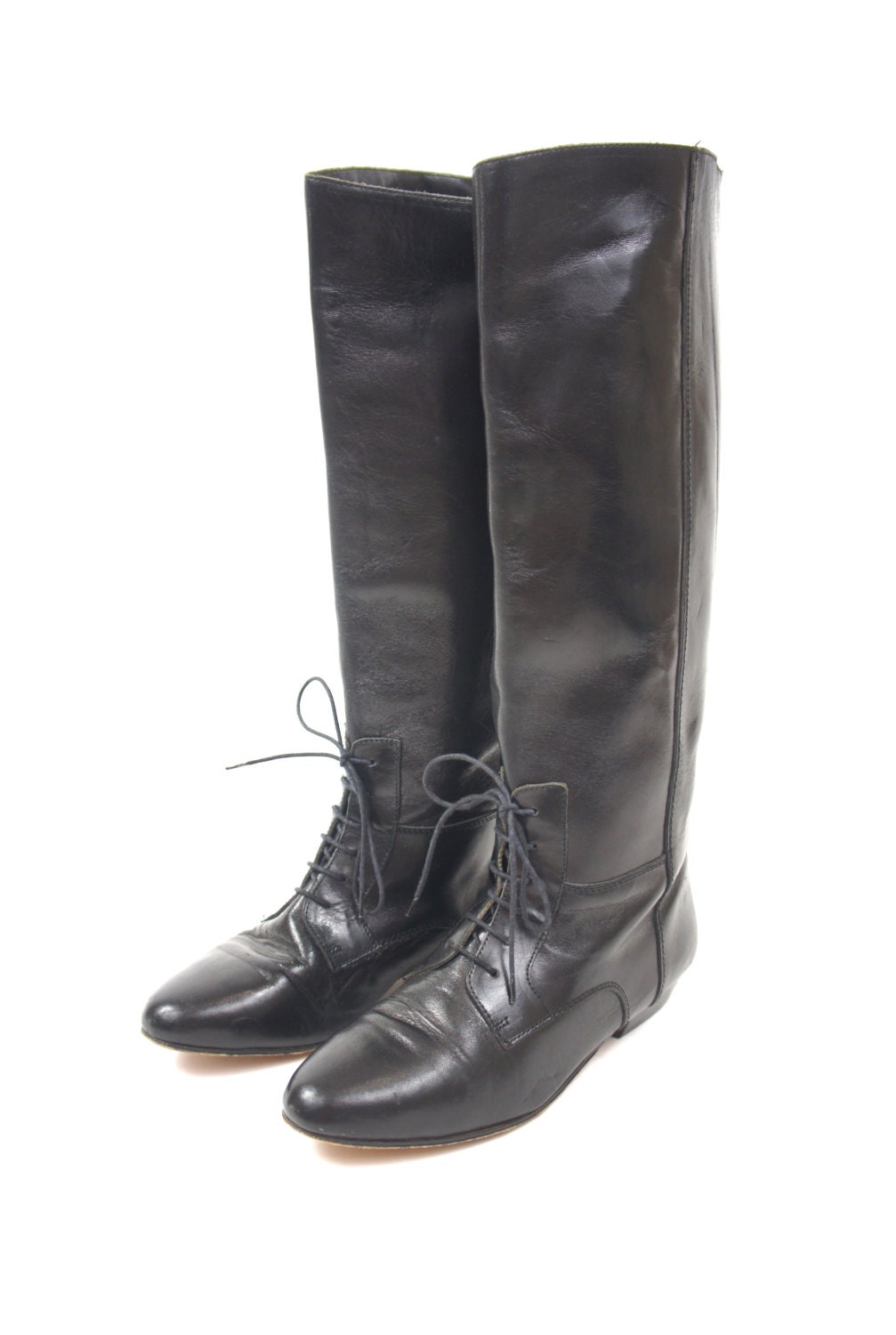 Women's Black Leather Knee High Vintage Fashion Riding Boots Size 8.5