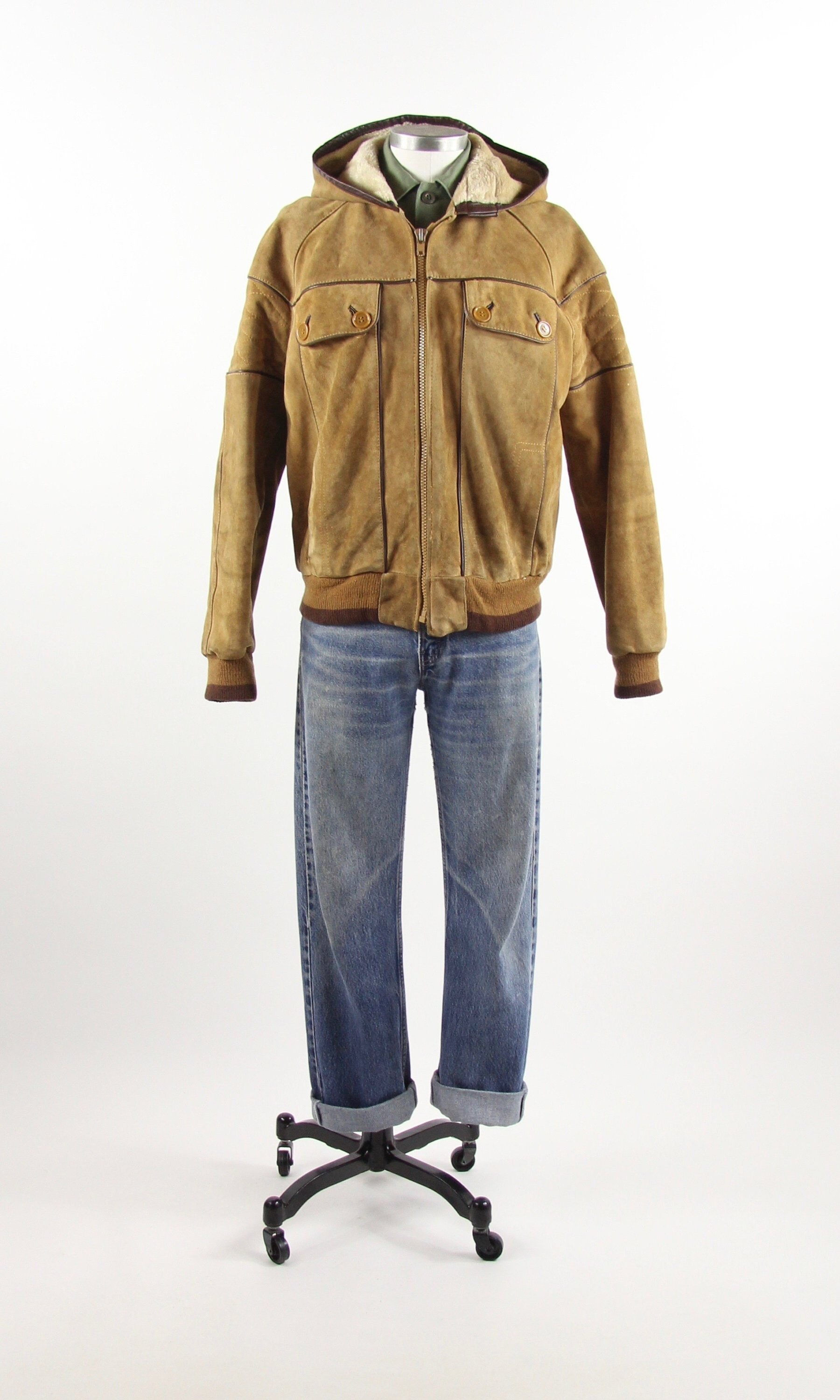 brown leather zip up jacket