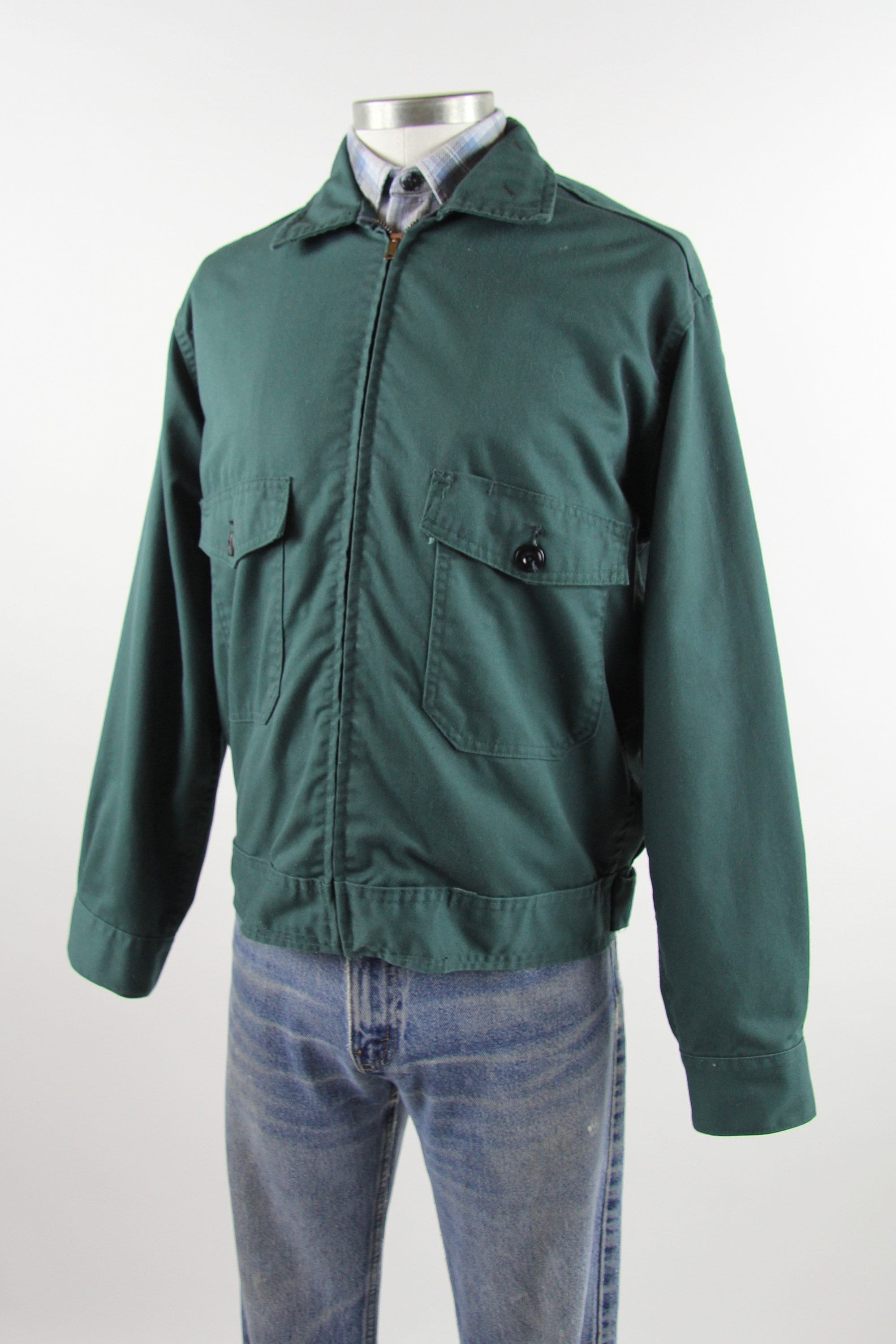 Green Mechanic Work Jacket Men's Garage Uniform Zip Up Light Jacket