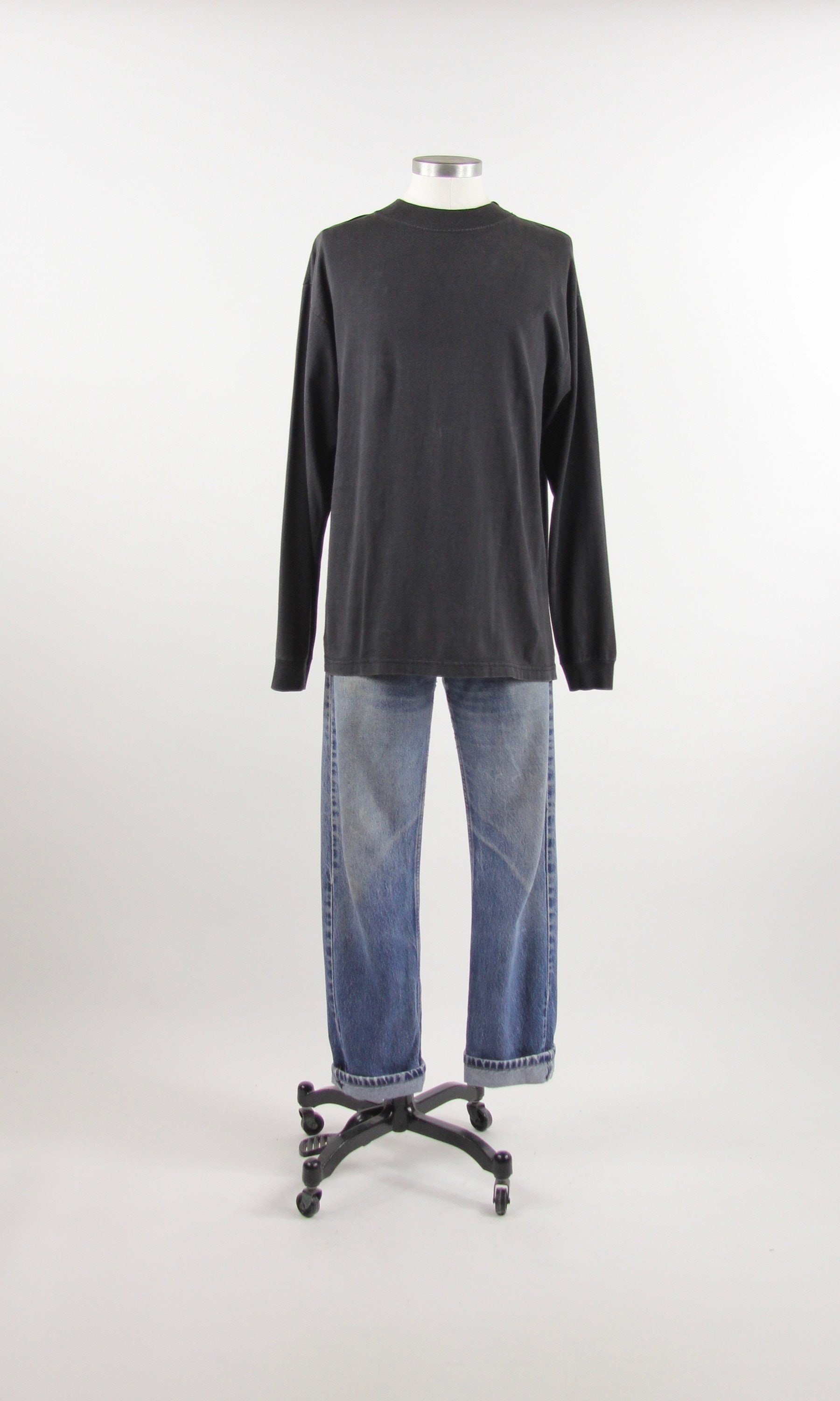 Download Black Turtle Neck 90s Streetwear Mock Neck T-shirt Size Large 100% Cotton