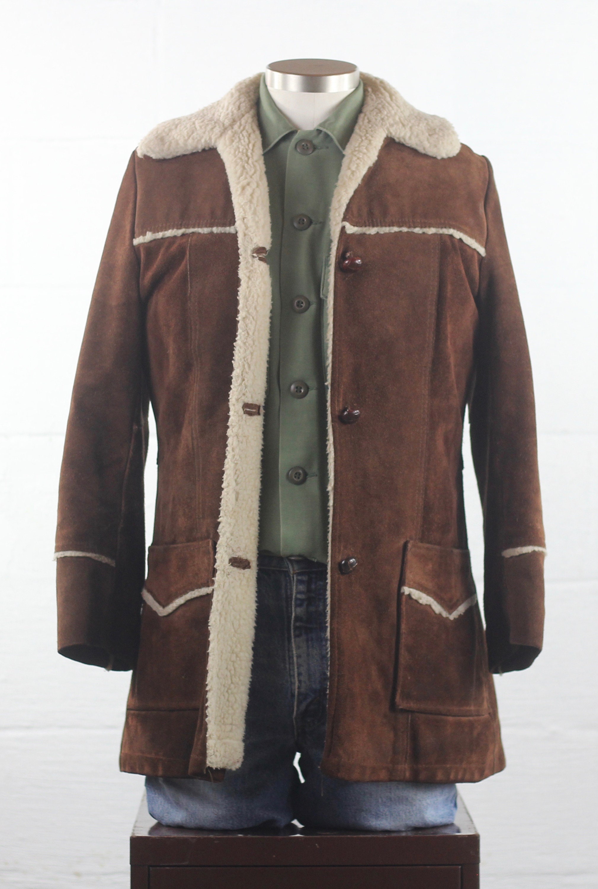 70s Suede Coat Sherpa Lined Vintage Coat Farm Jacket Medium